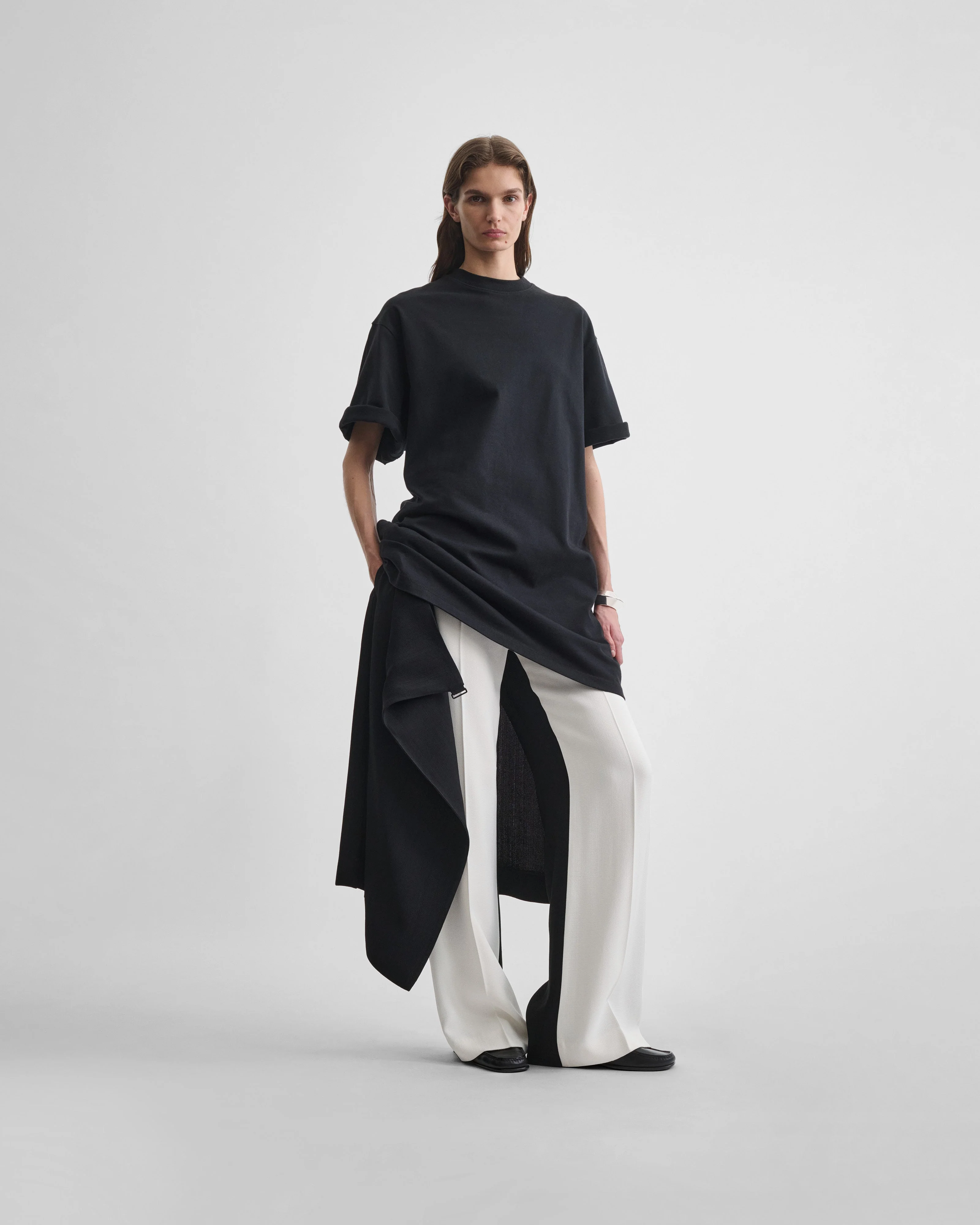 APRON TROUSERS | black/white woven viscose - Image 3