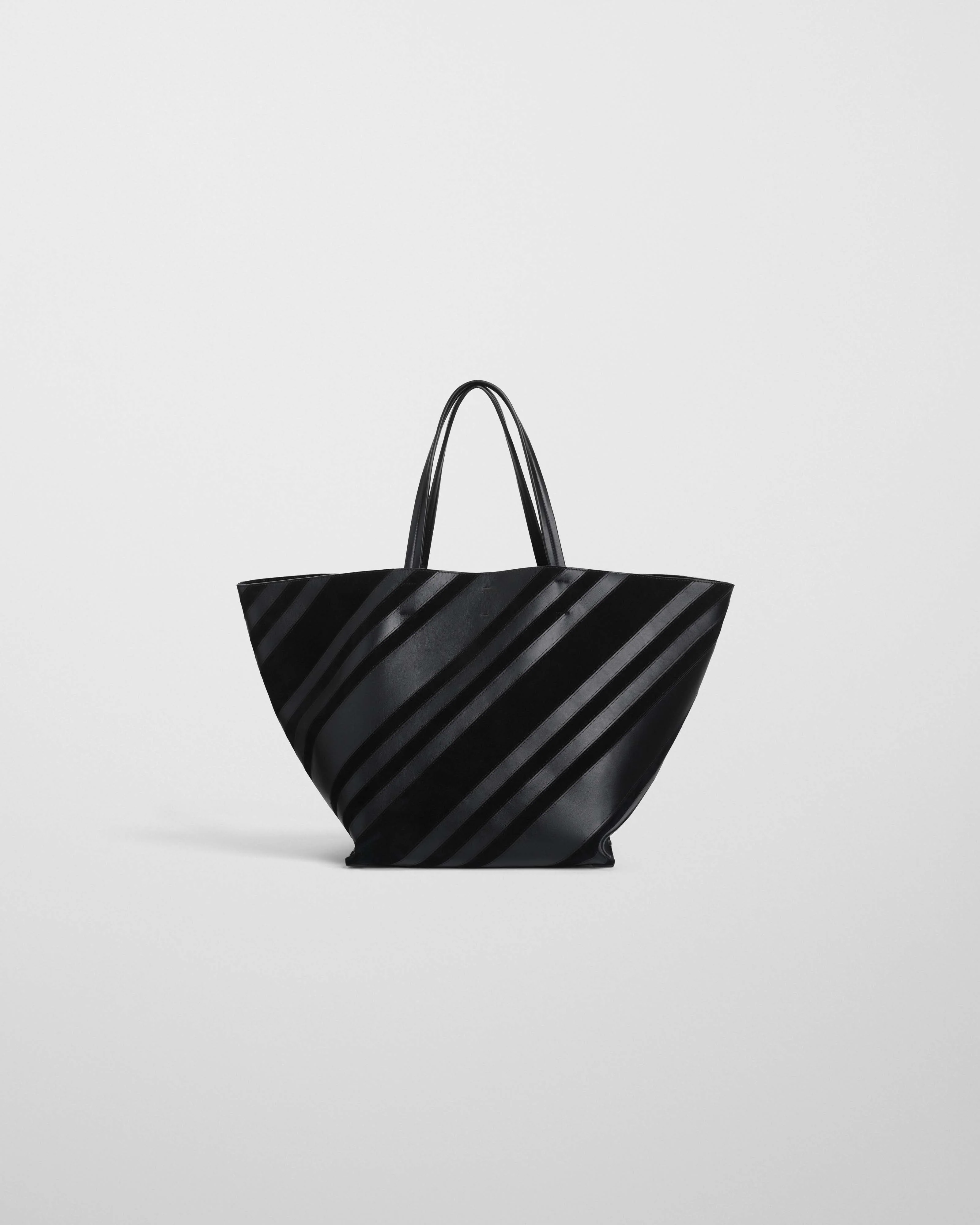 BASKET CABAS | black leather and suede with silver