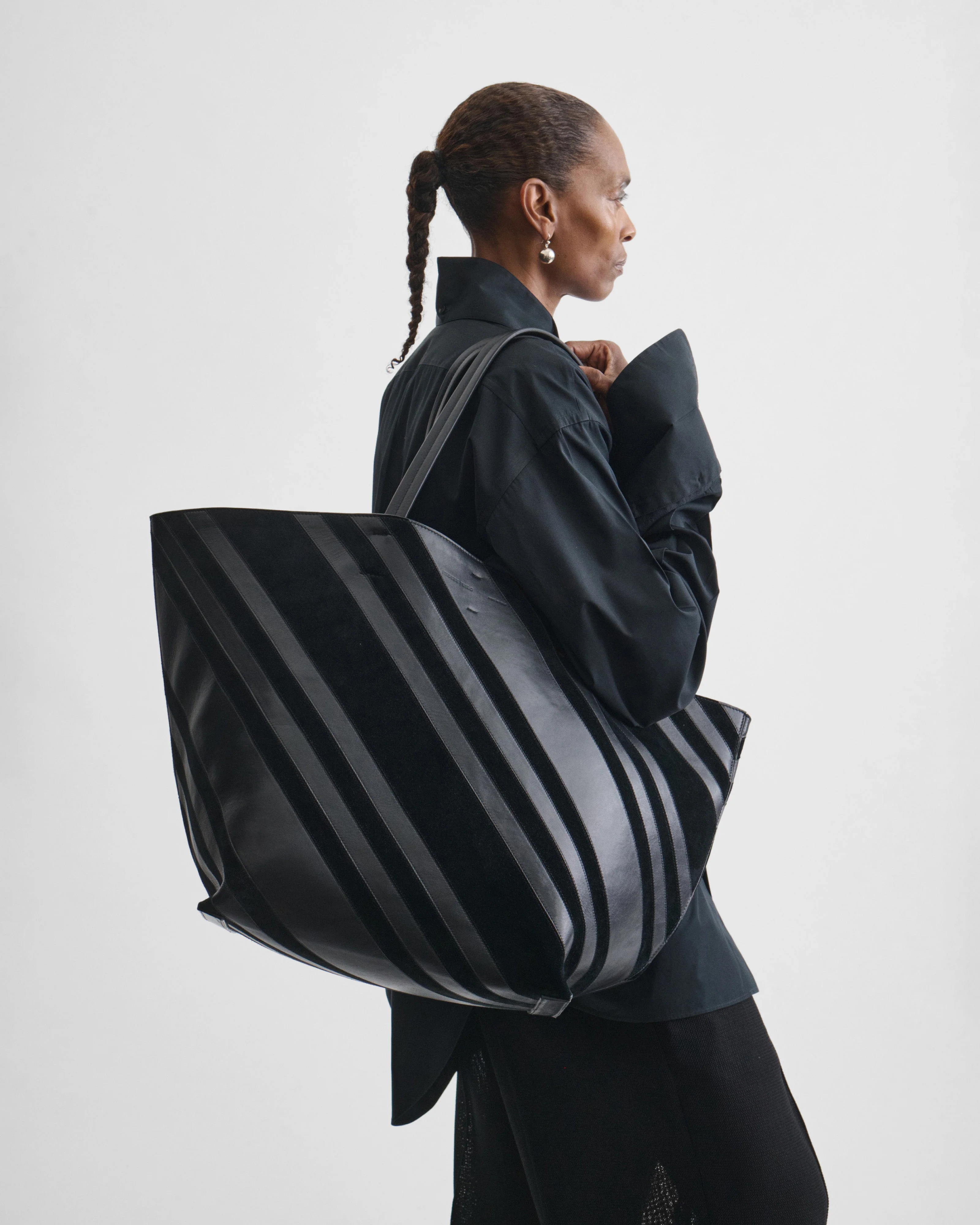BASKET CABAS | black leather and suede with silver - Image 2
