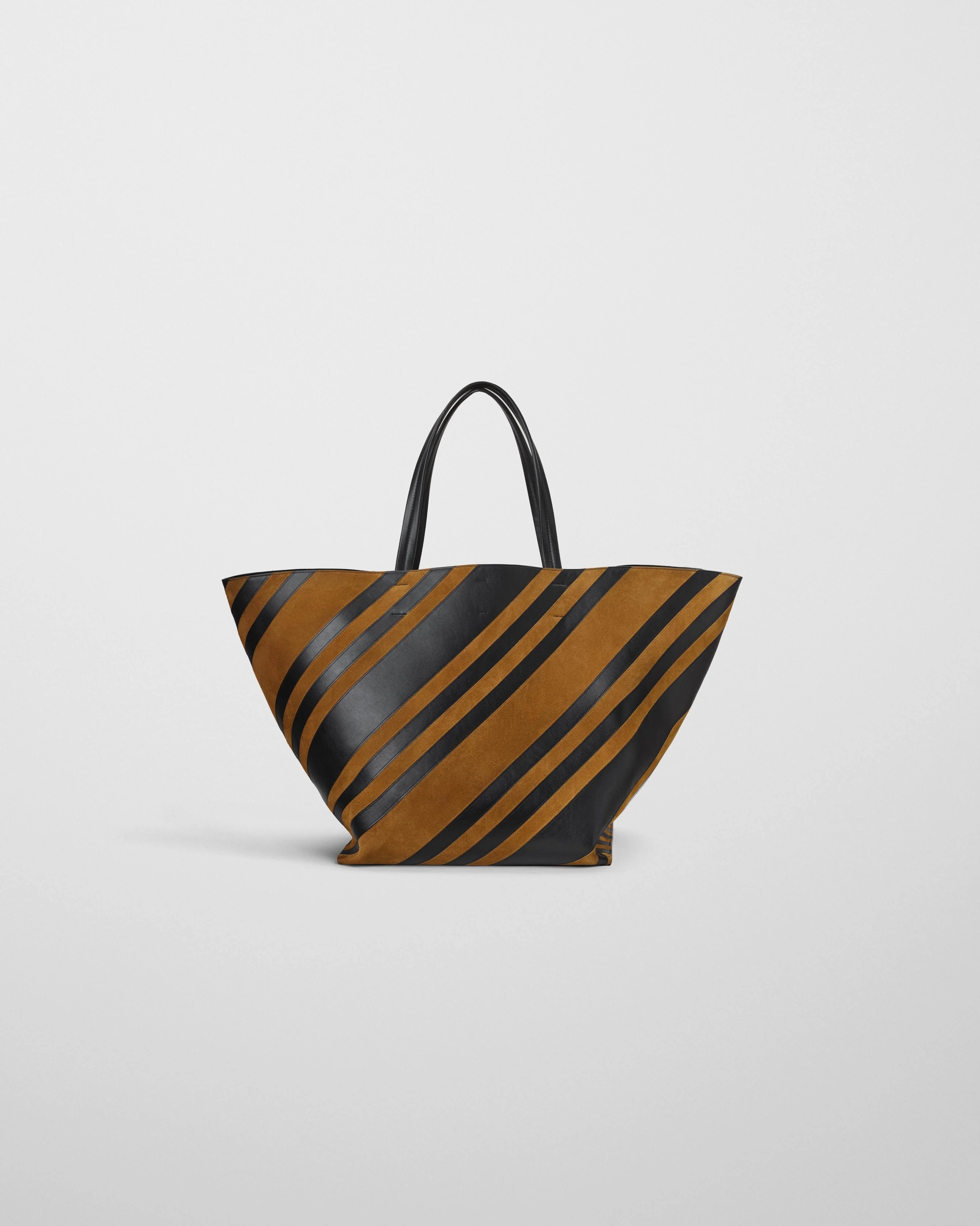 BASKET CABAS | black leather and toffee suede with silver