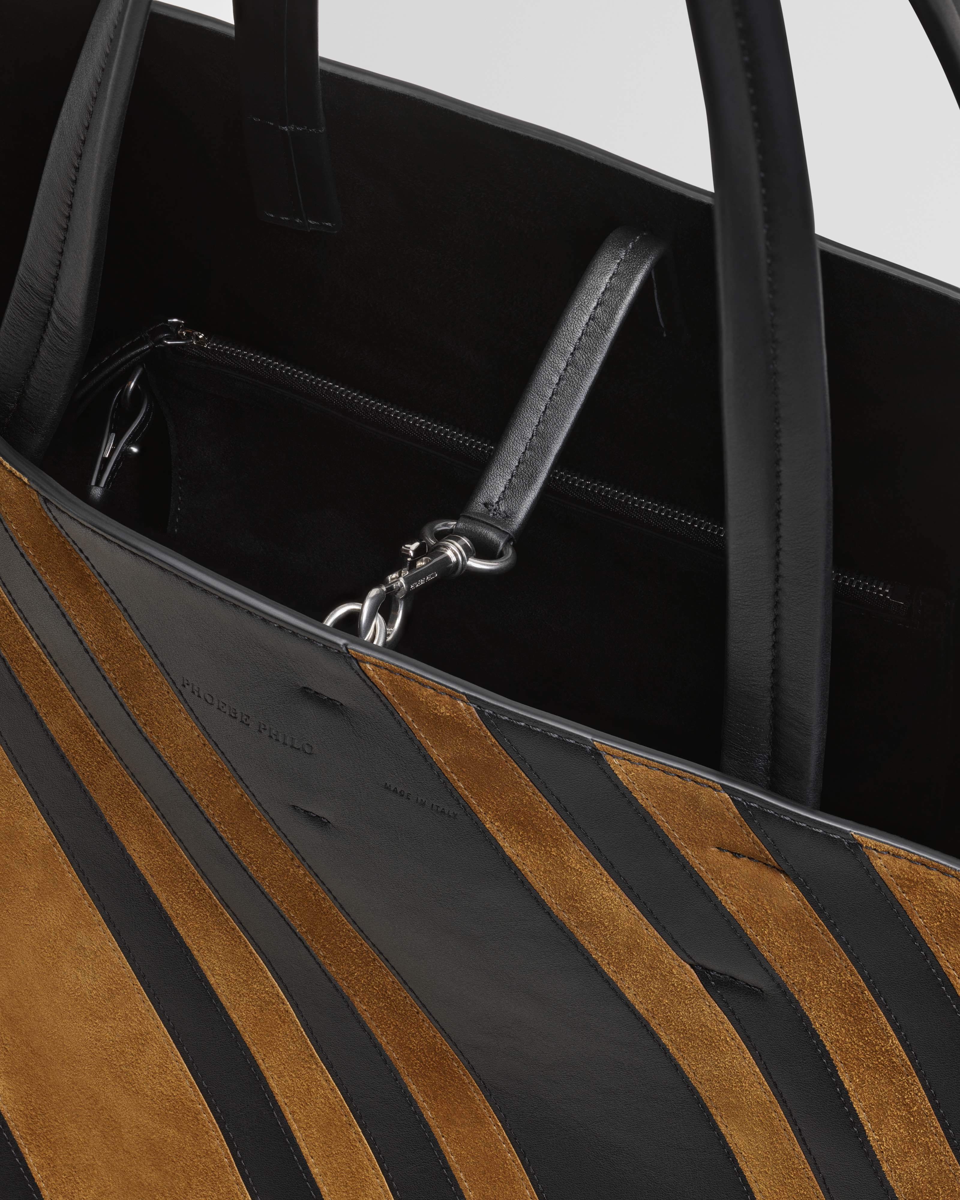 BASKET CABAS | black leather and toffee suede with silver - Image 4