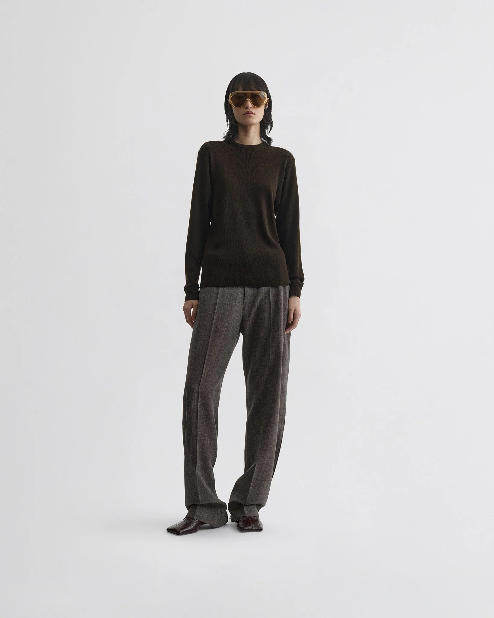 RIBBED LONG SLEEVE CREWNECK | dark khaki wool - Image 3