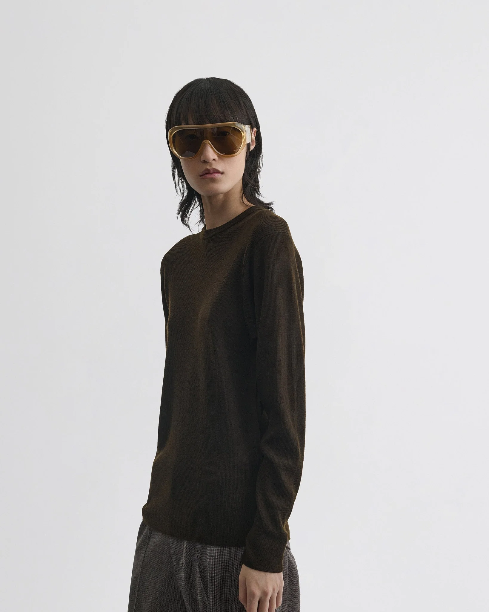 RIBBED LONG SLEEVE CREWNECK | dark khaki wool - Image 5