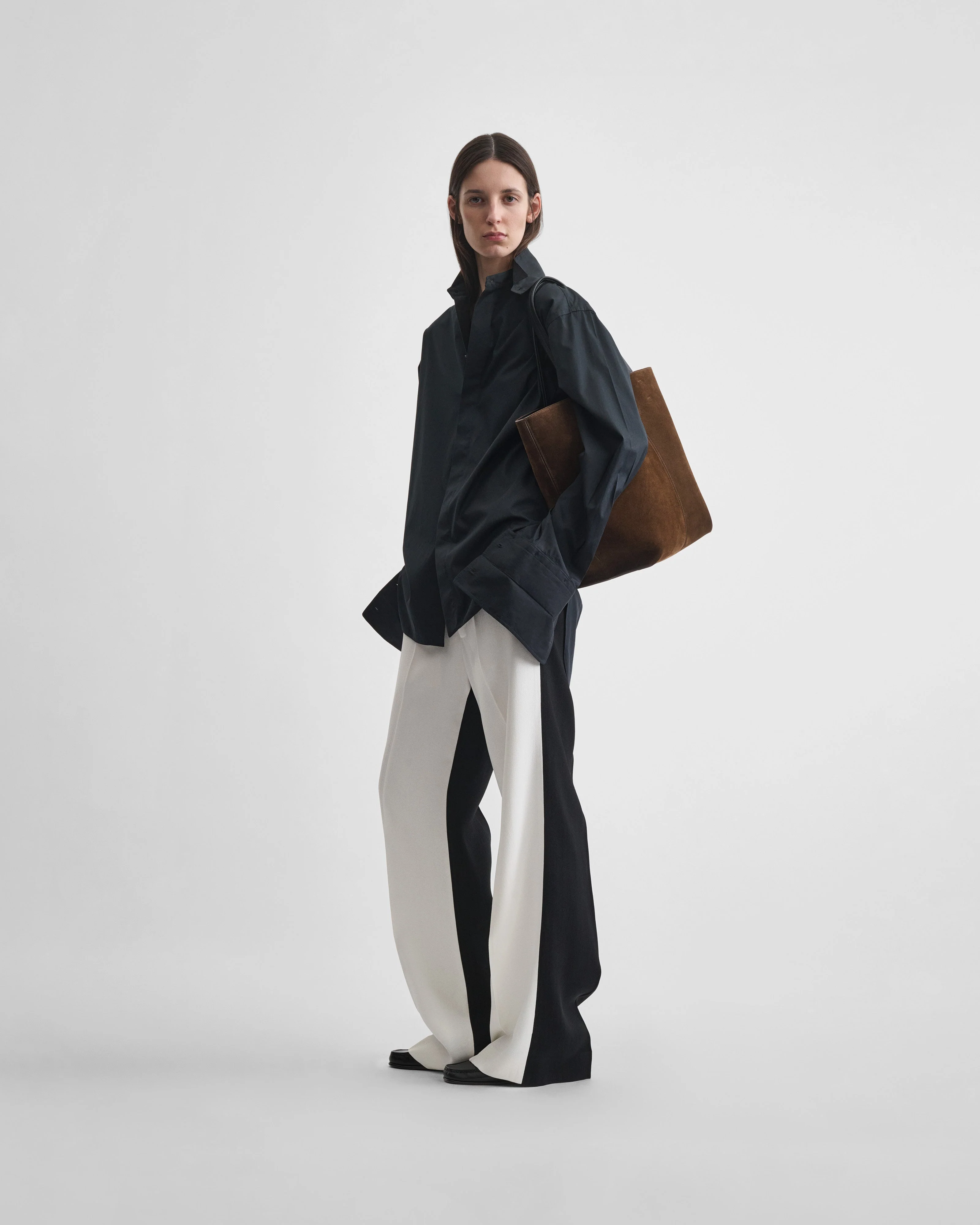 STRAIGHT LEG TROUSERS | black/off white woven viscose - Image 3