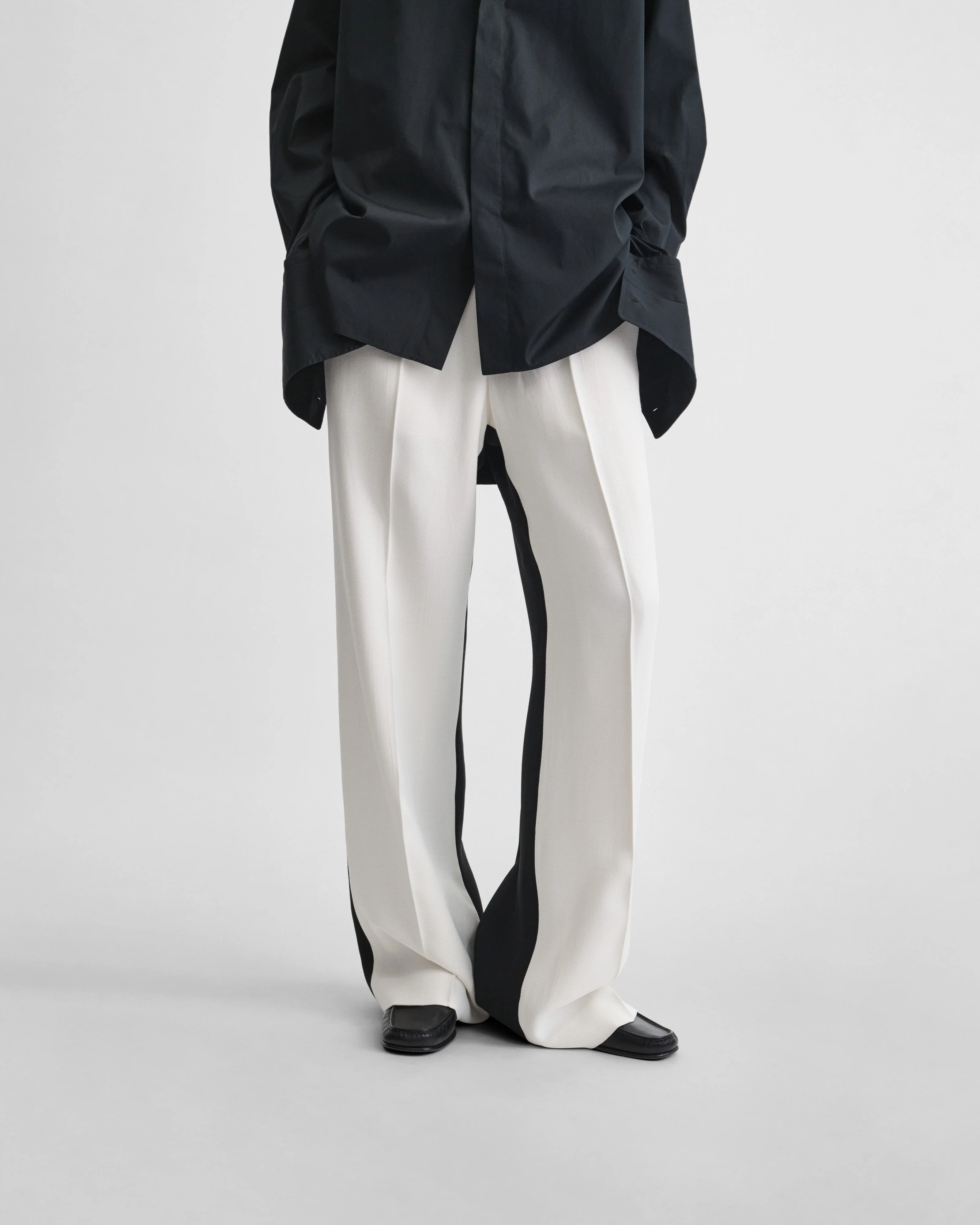 STRAIGHT LEG TROUSERS | black/off white woven viscose - Image 4