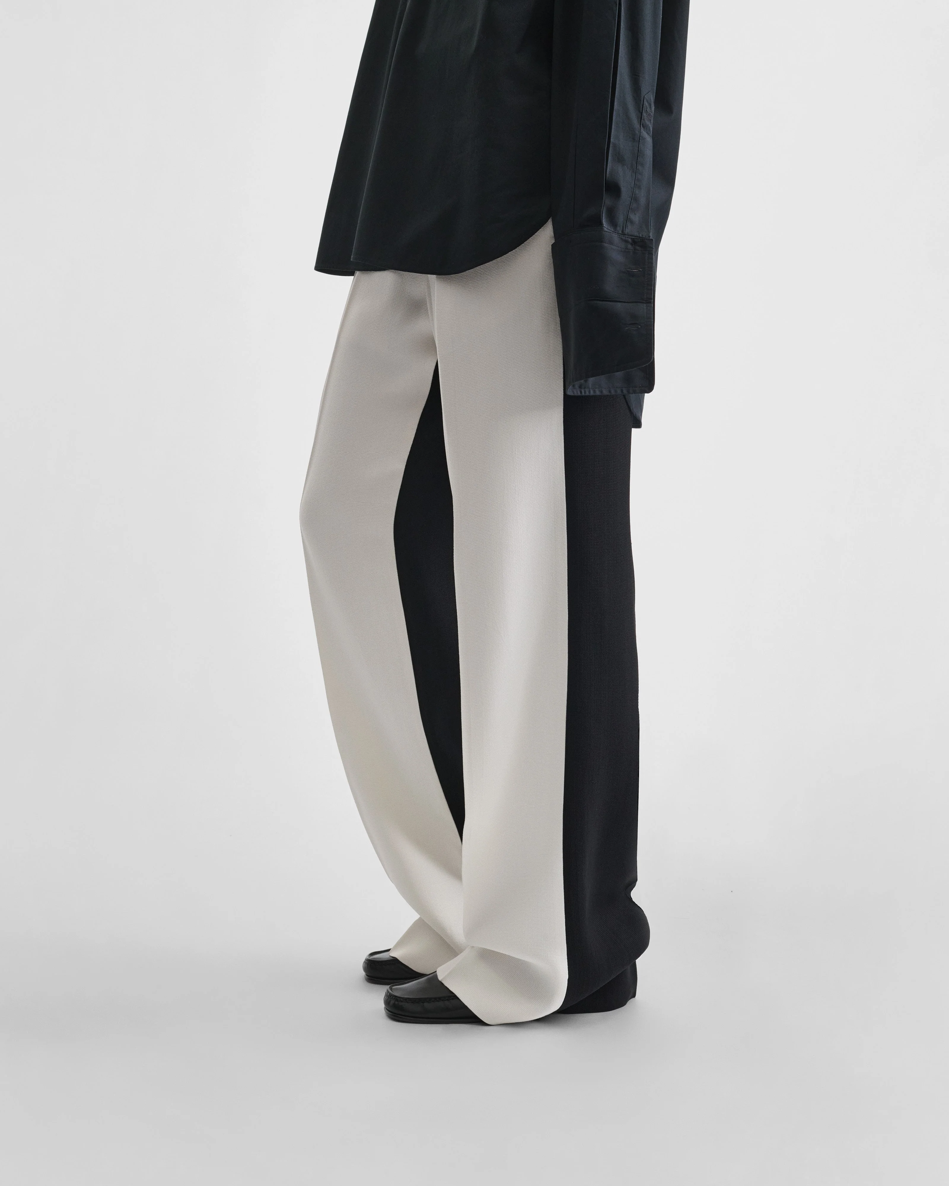 STRAIGHT LEG TROUSERS | black/off white woven viscose - Image 5