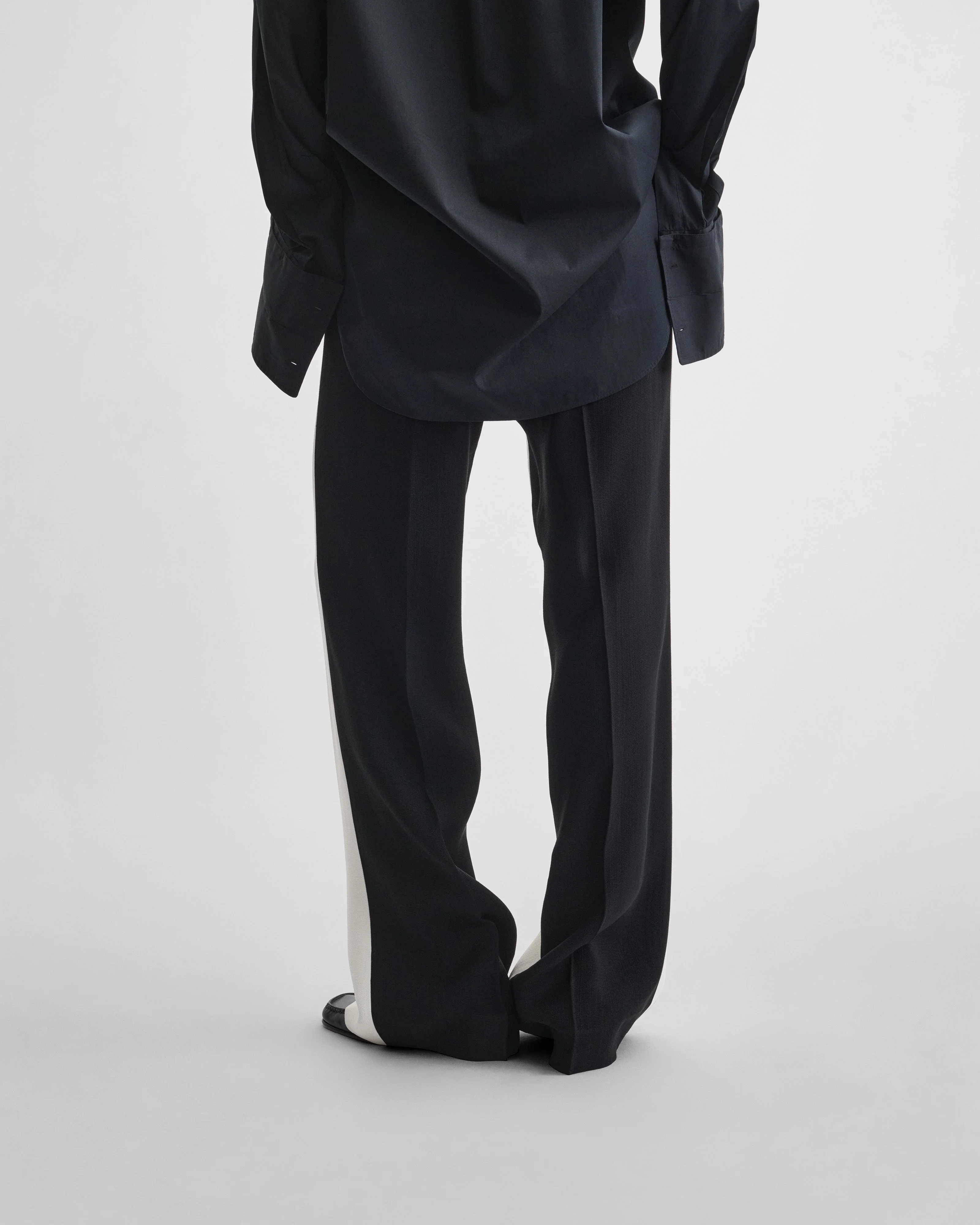STRAIGHT LEG TROUSERS | black/off white woven viscose - Image 6