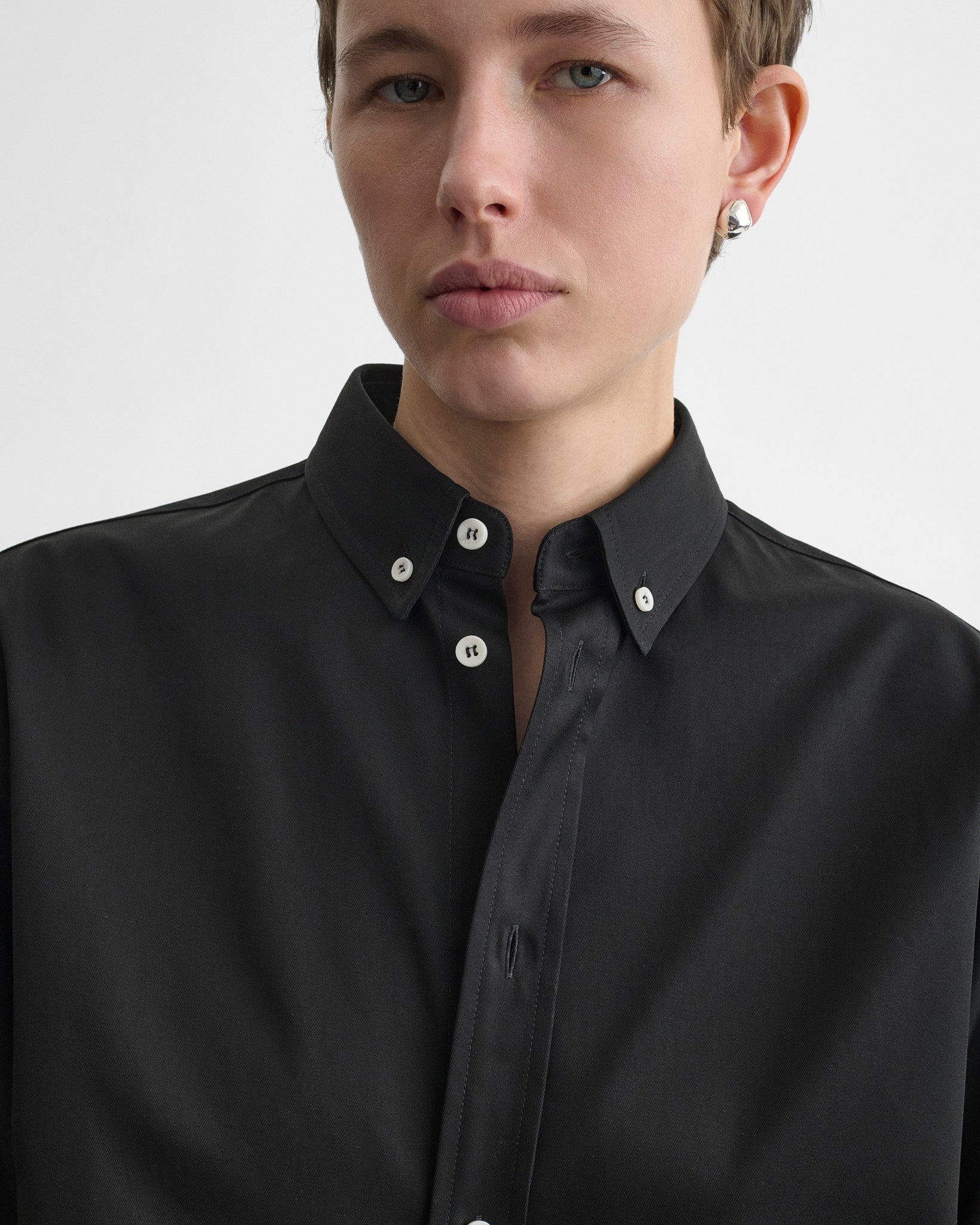 BUTTON COLLAR SHIRT | black cotton - Image 5