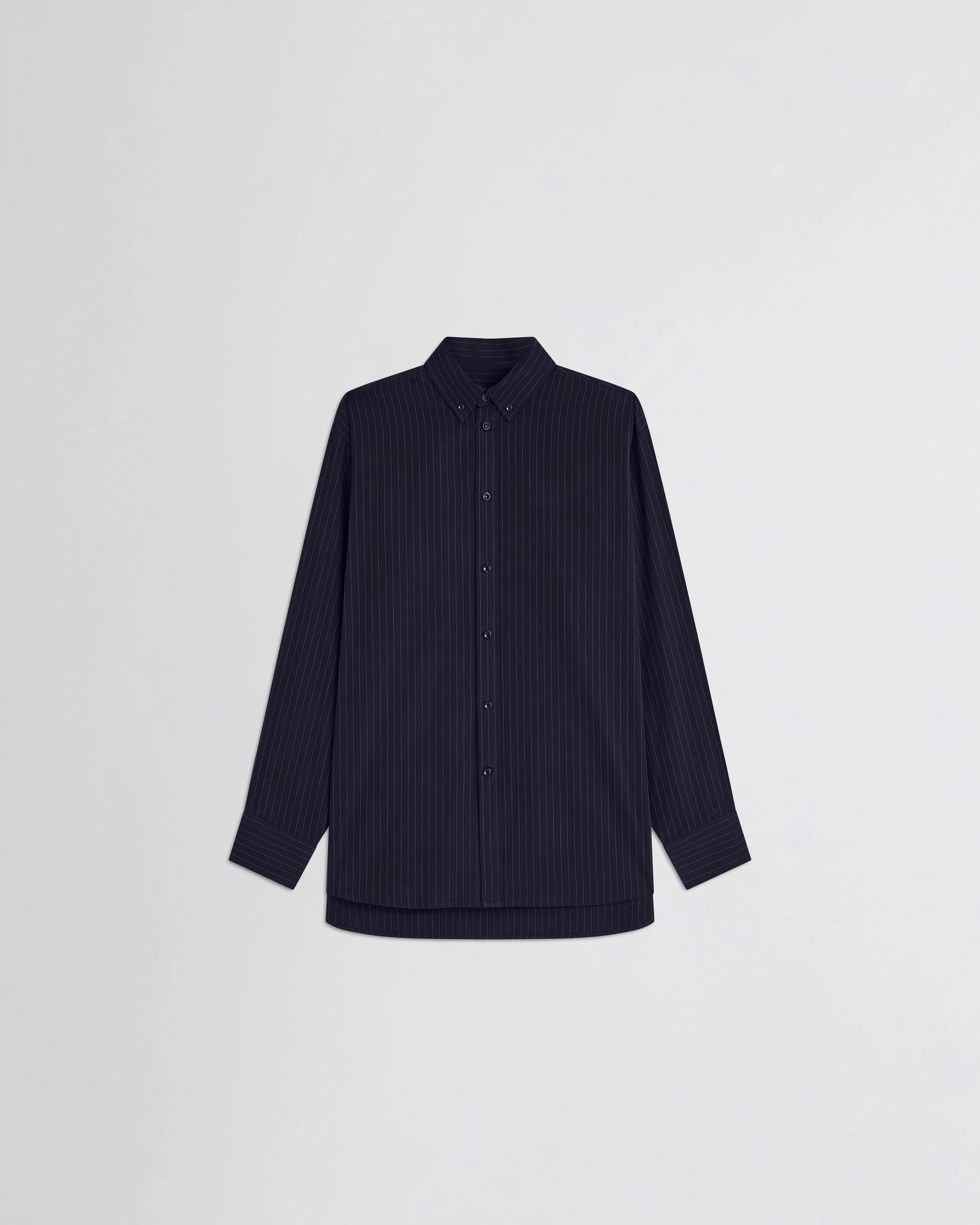 BUTTON COLLAR SHIRT | midnight pinstripe cotton