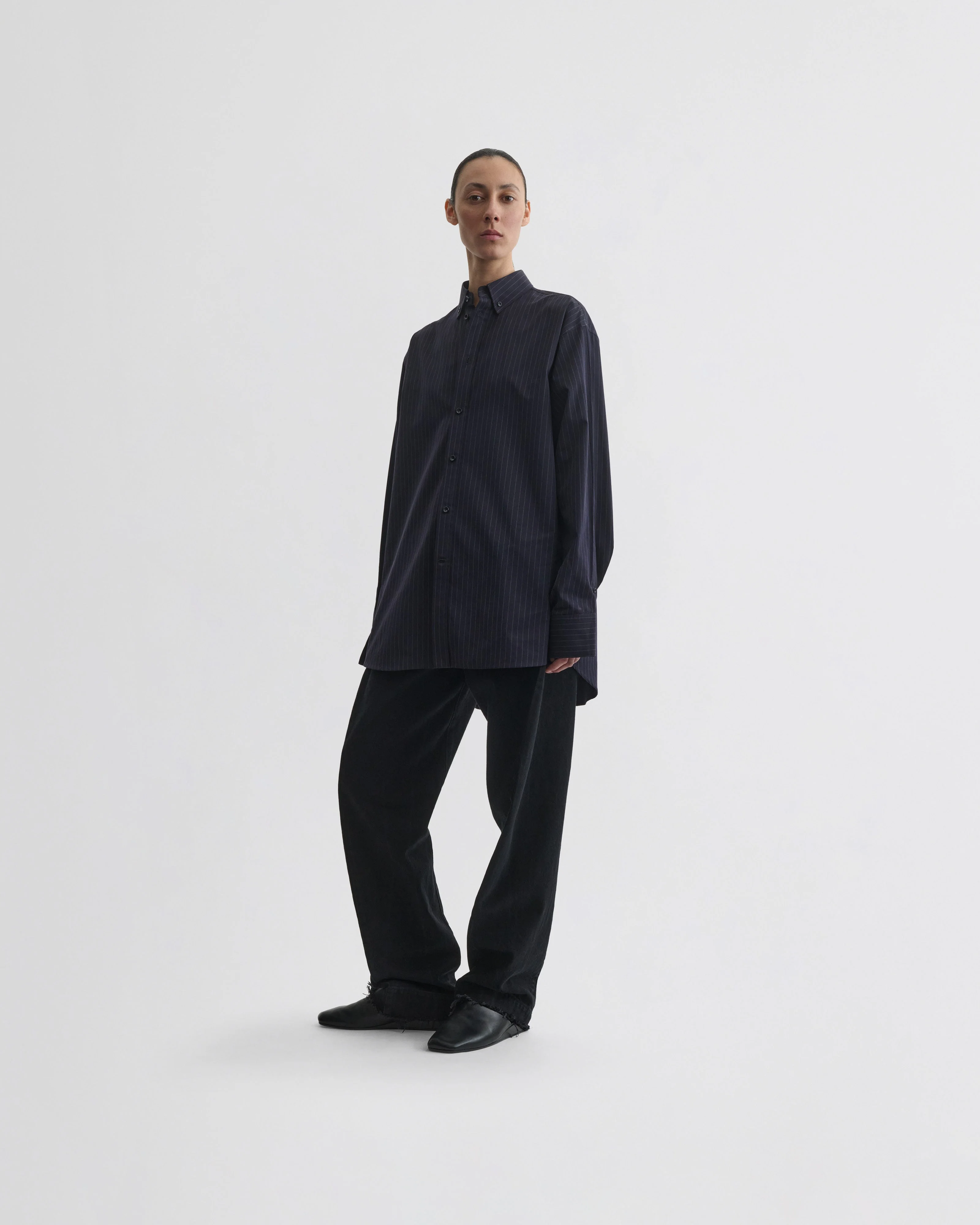 BUTTON COLLAR SHIRT | midnight pinstripe cotton - Image 3