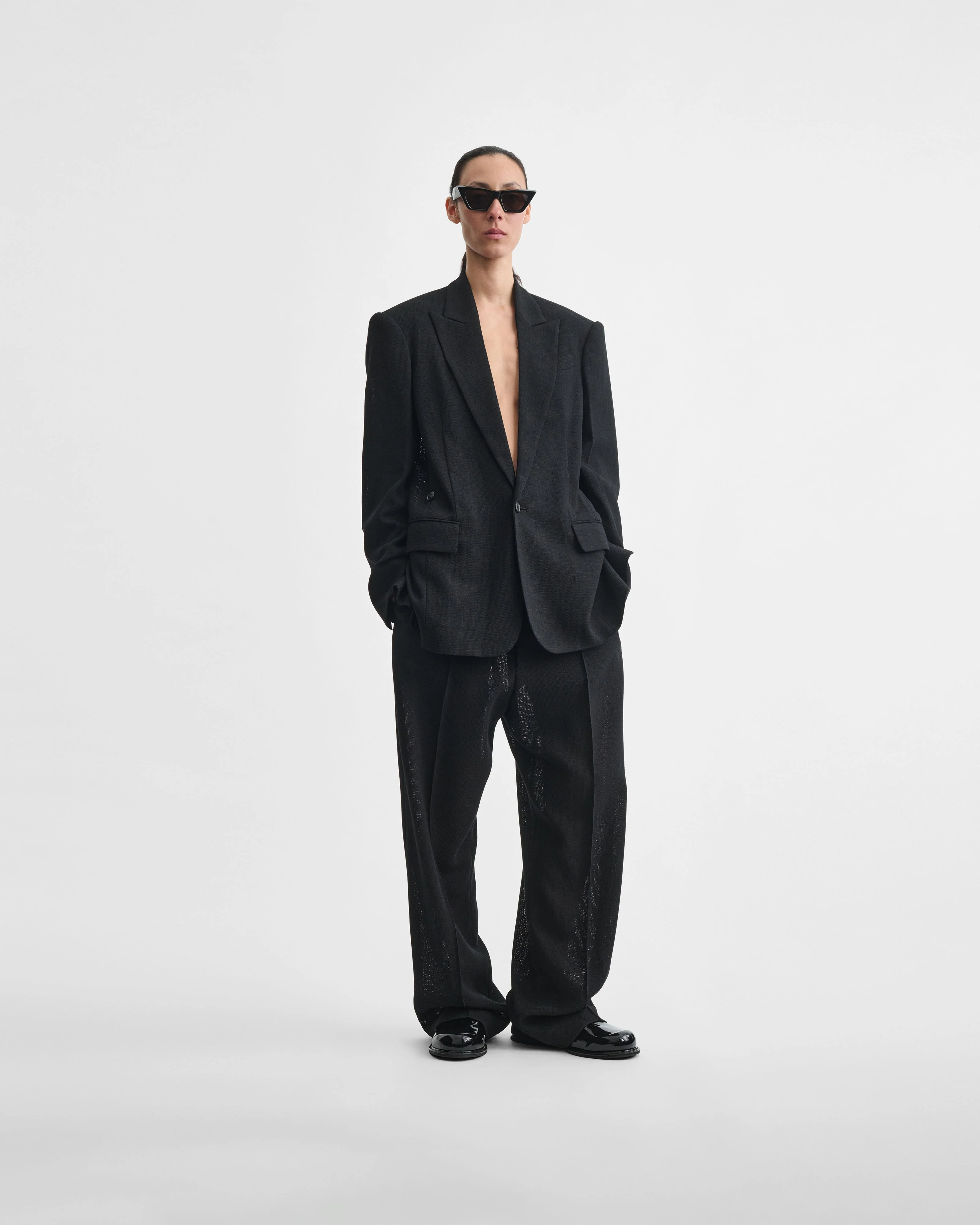 CINCHED TAILORED JACKET | black woven viscose - Image 3