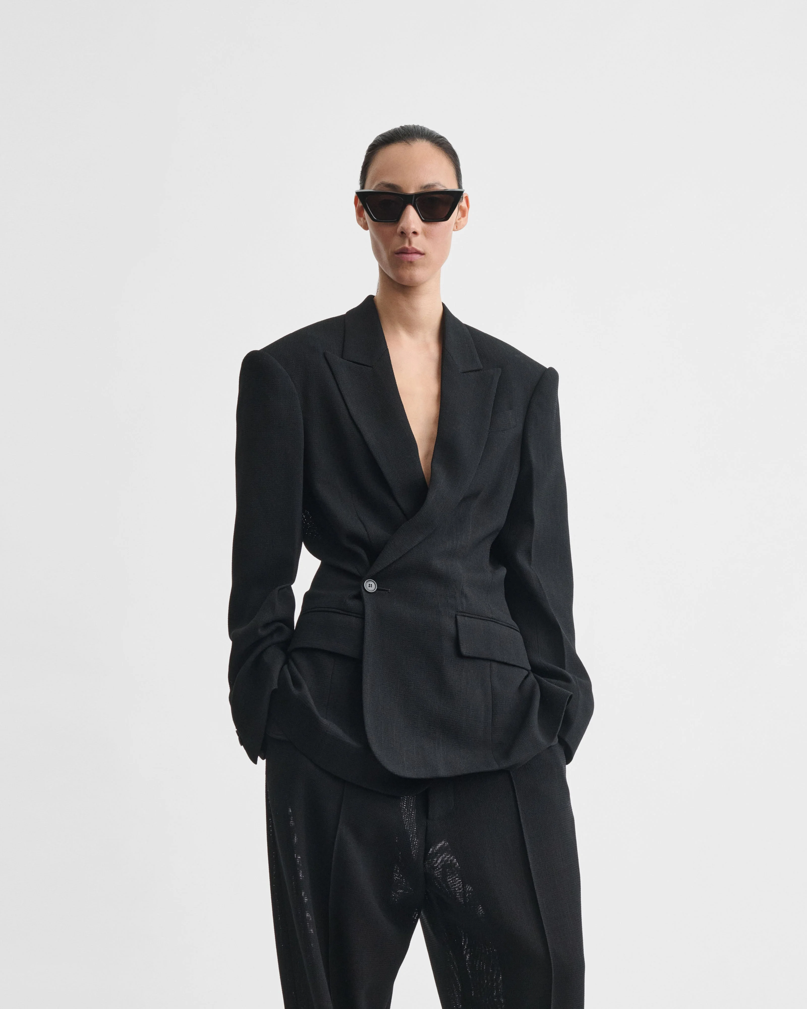 CINCHED TAILORED JACKET | black woven viscose - Image 4