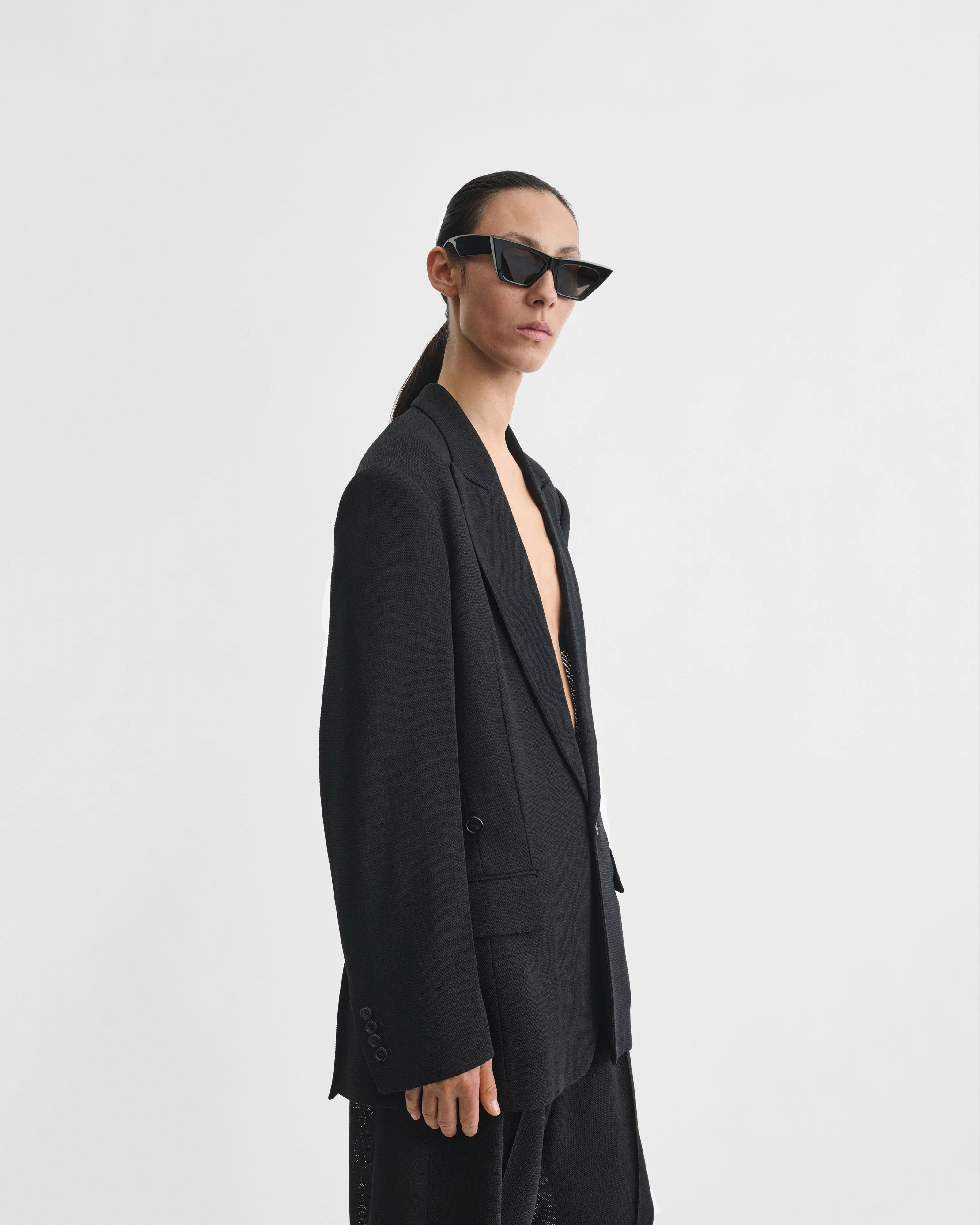 CINCHED TAILORED JACKET | black woven viscose - Image 5