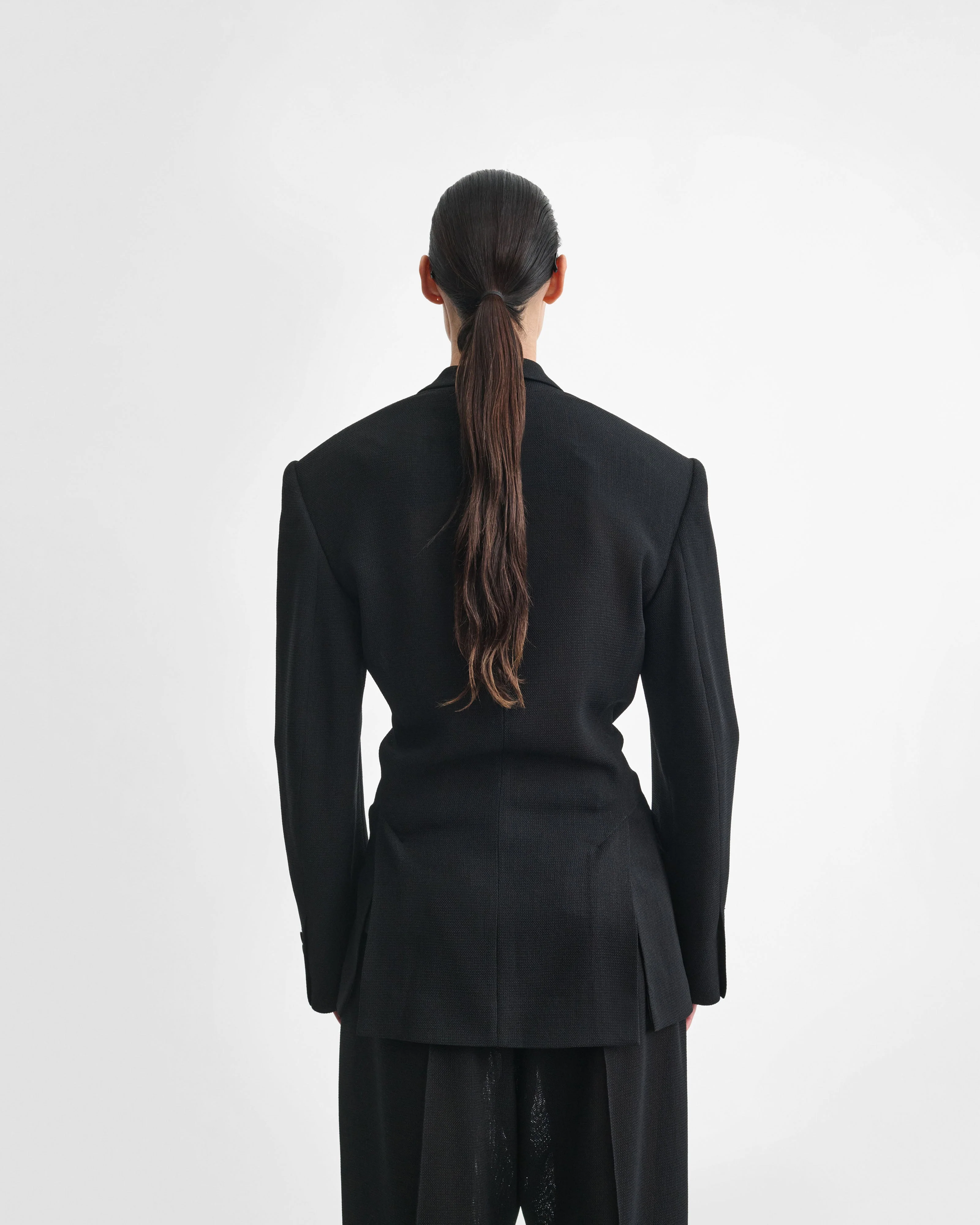 CINCHED TAILORED JACKET | black woven viscose - Image 6