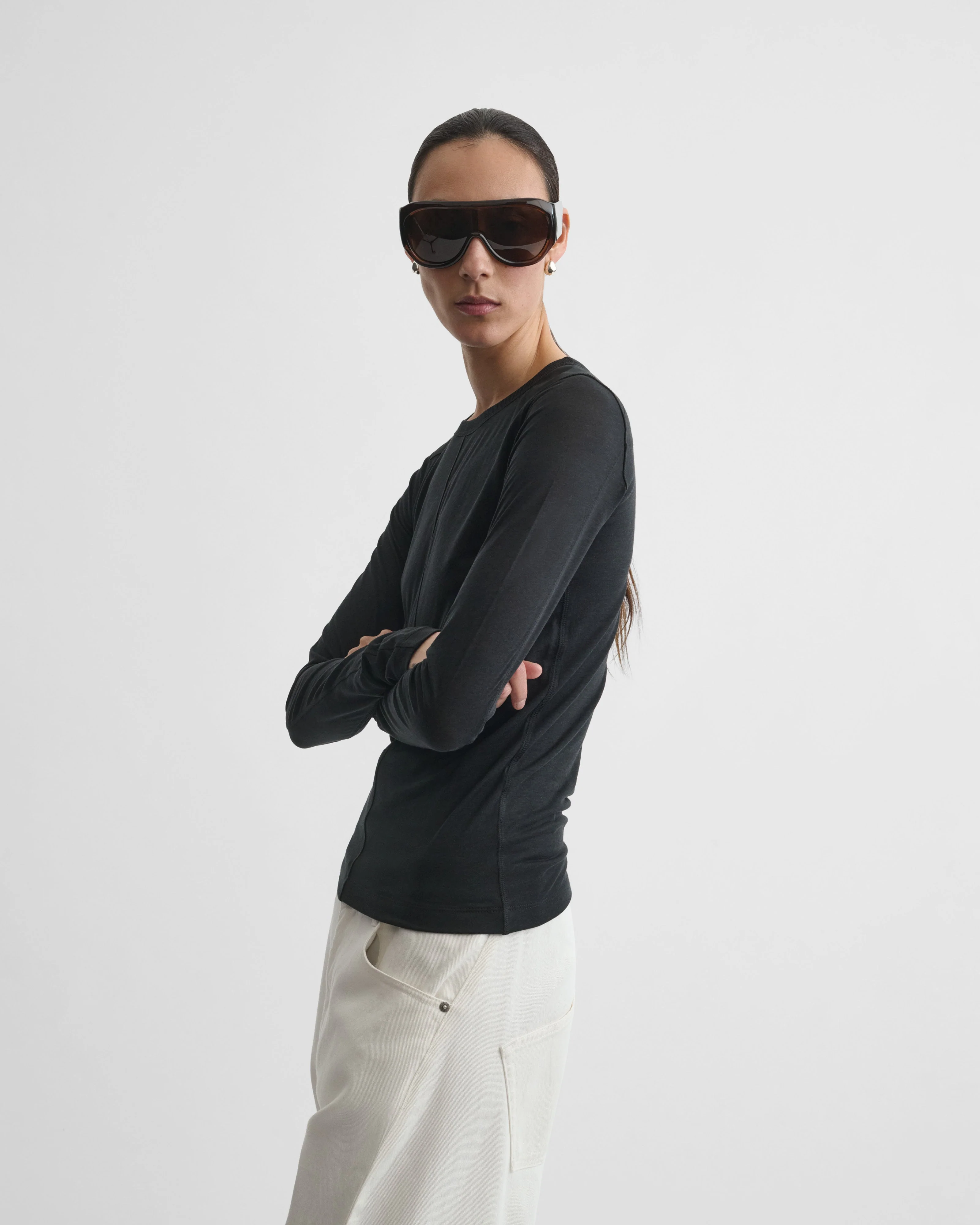 CREW NECK TOP | black cotton - Image 4