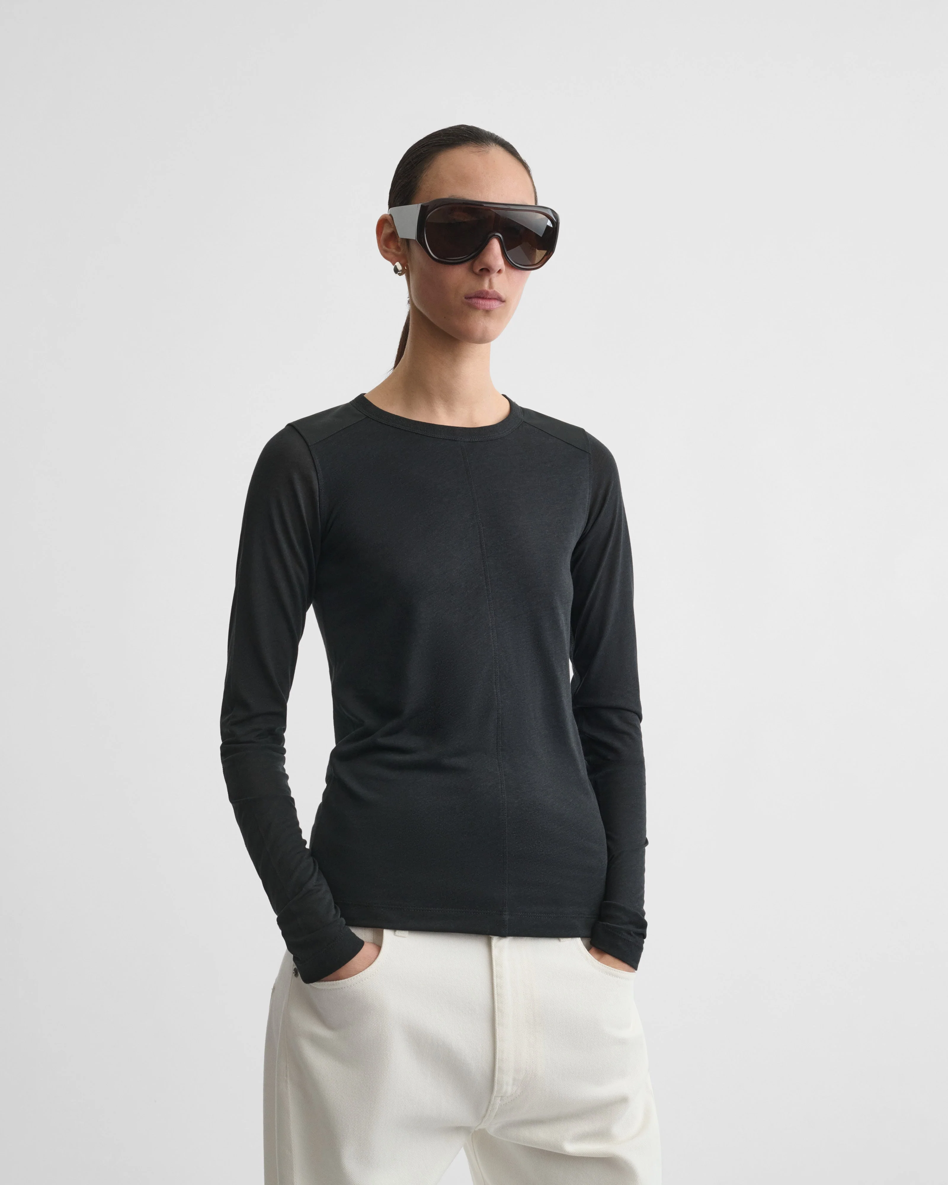 CREW NECK TOP | black cotton - Image 5