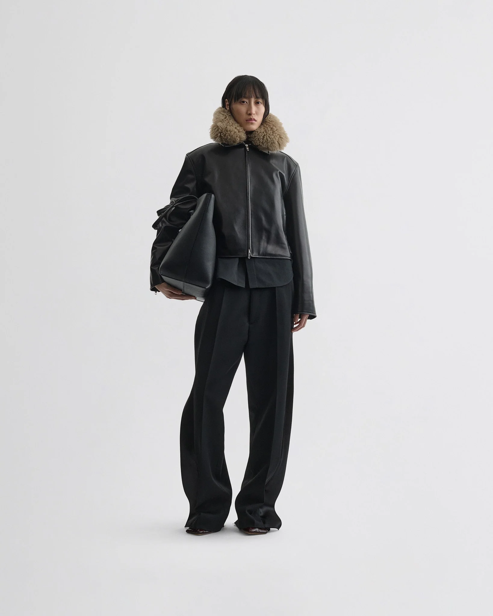 CROPPED AVIATOR JACKET | black leather - Image 3