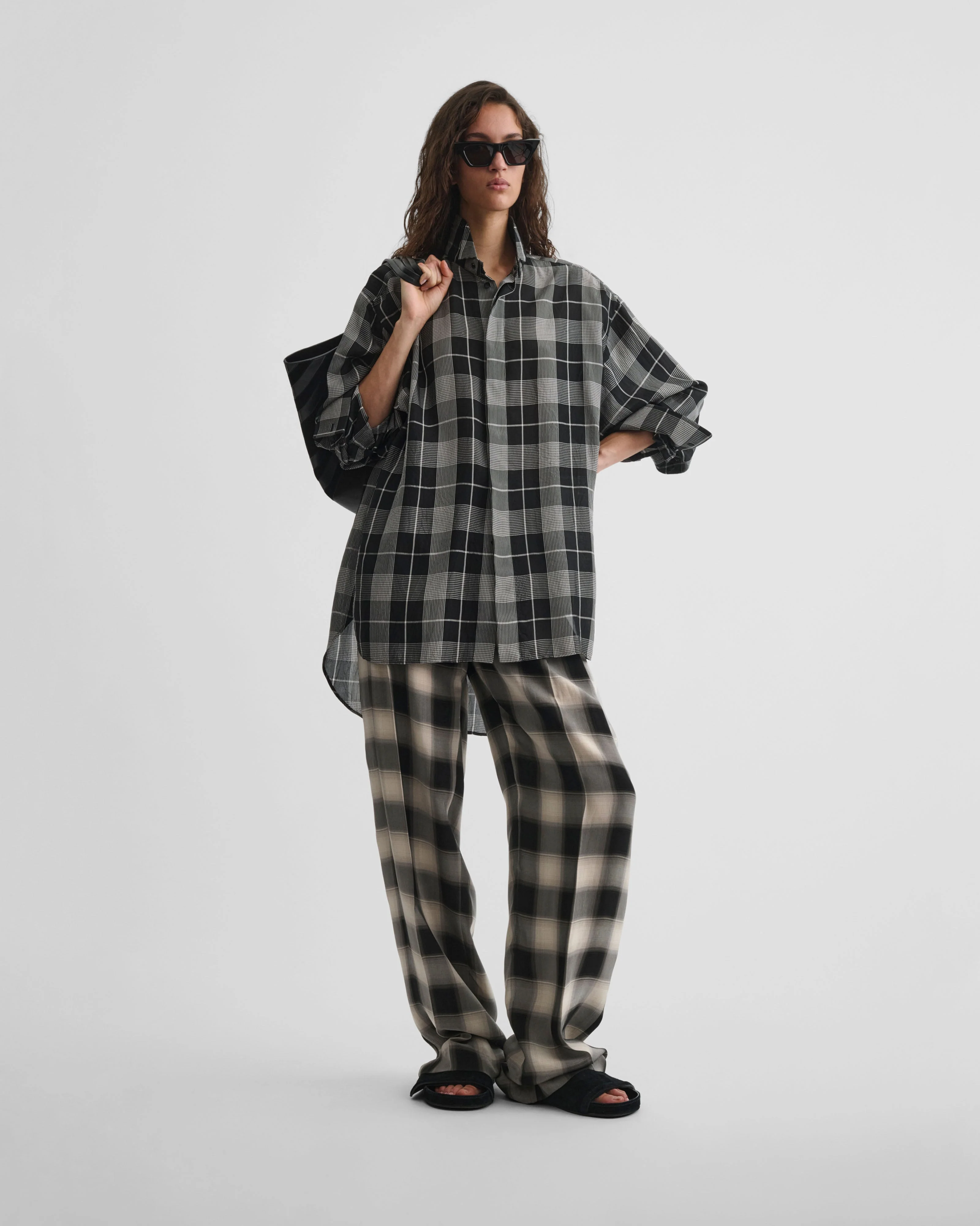CUSTOM TUX SHIRT | b/w check viscose - Image 3