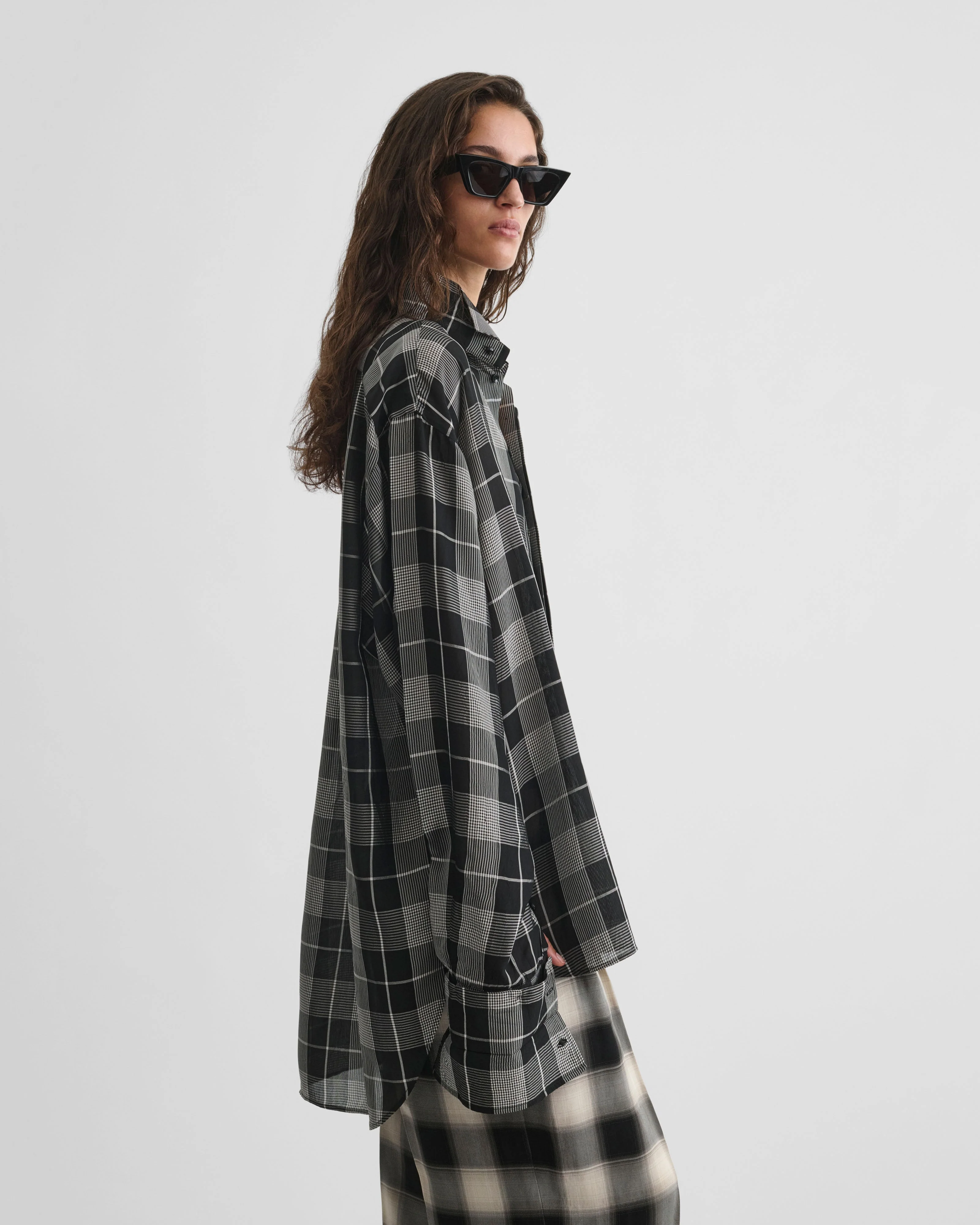 CUSTOM TUX SHIRT | b/w check viscose - Image 5