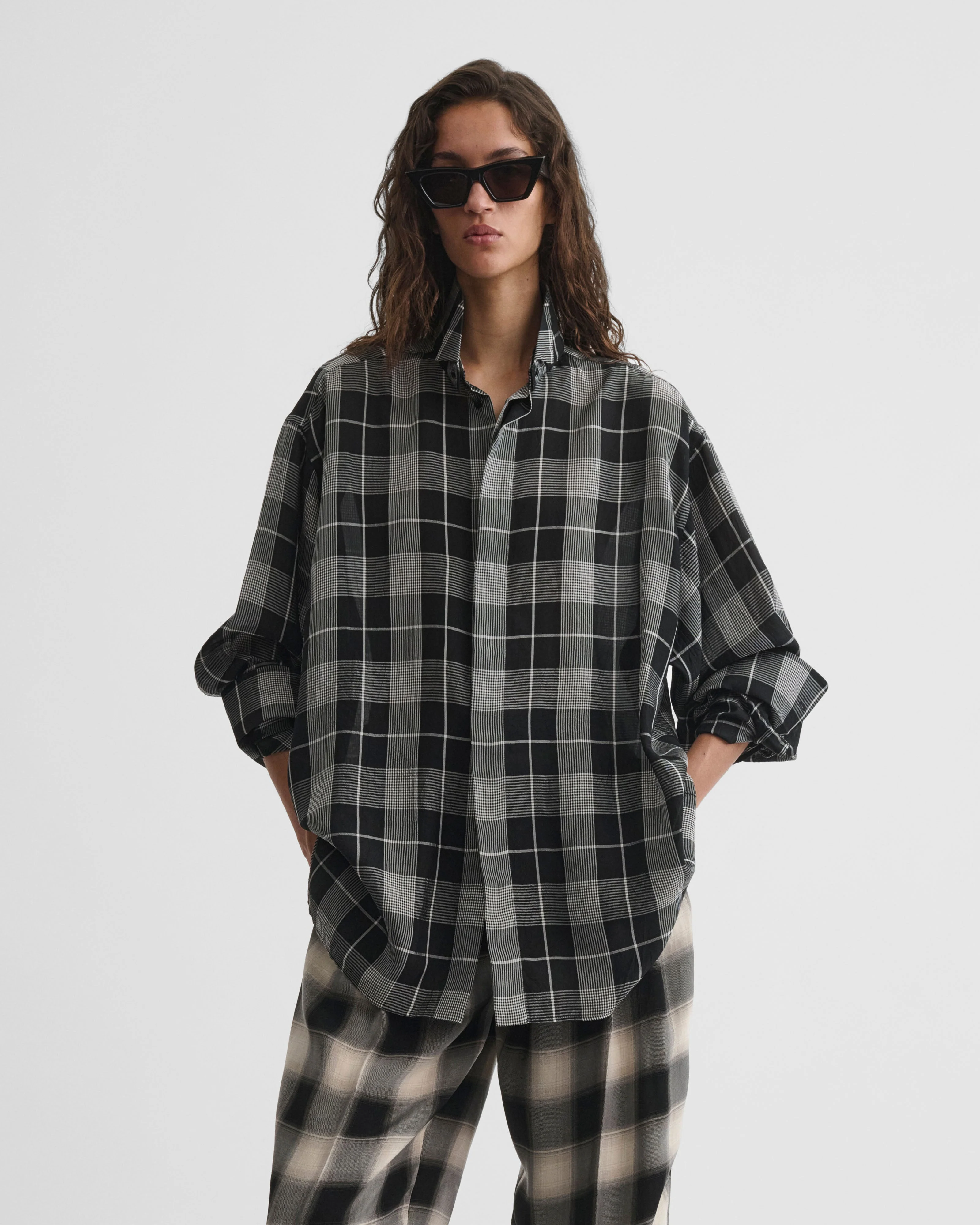 CUSTOM TUX SHIRT | b/w check viscose - Image 8