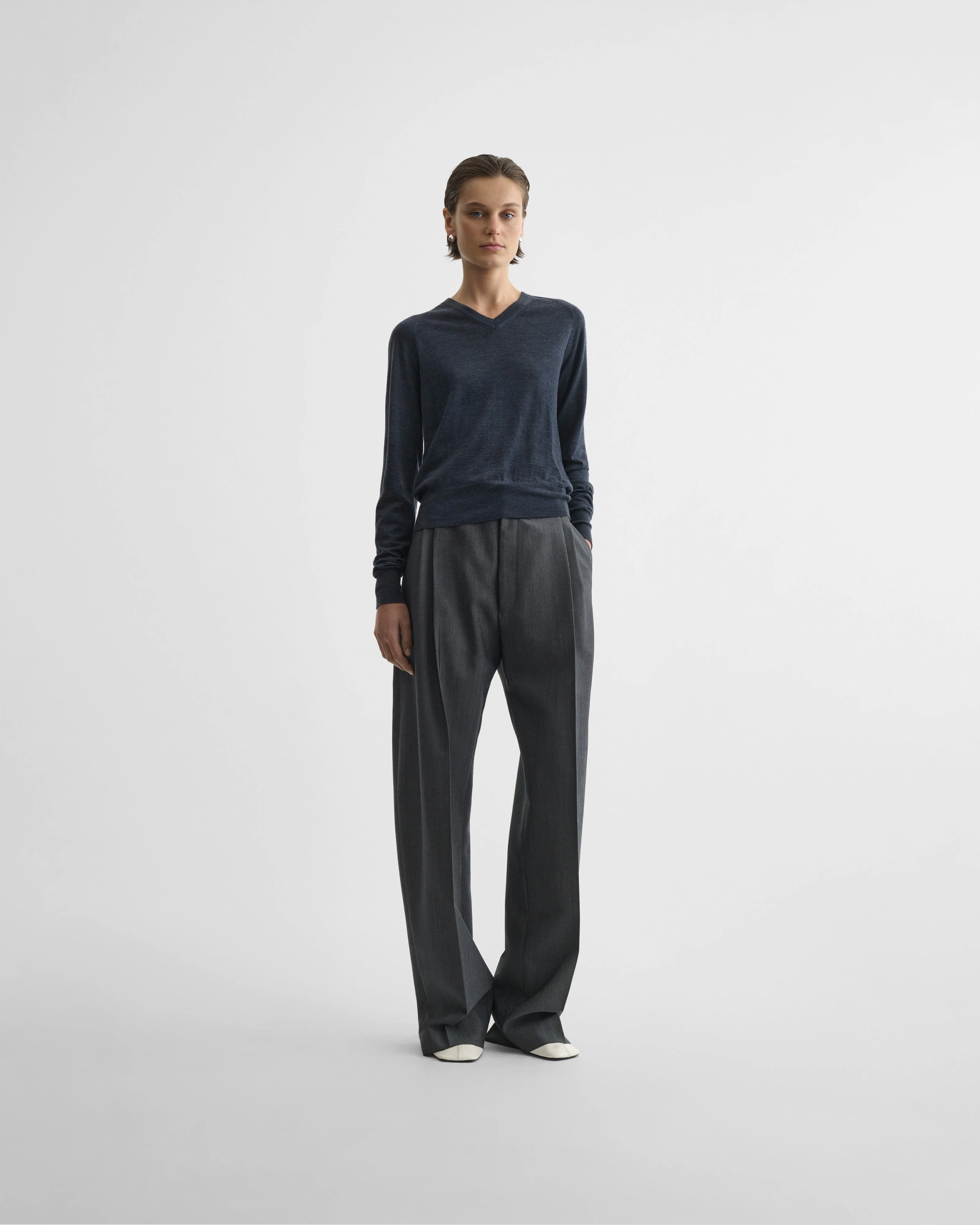 DOUBLE PLEAT TROUSERS | grey mélange wool - Image 3