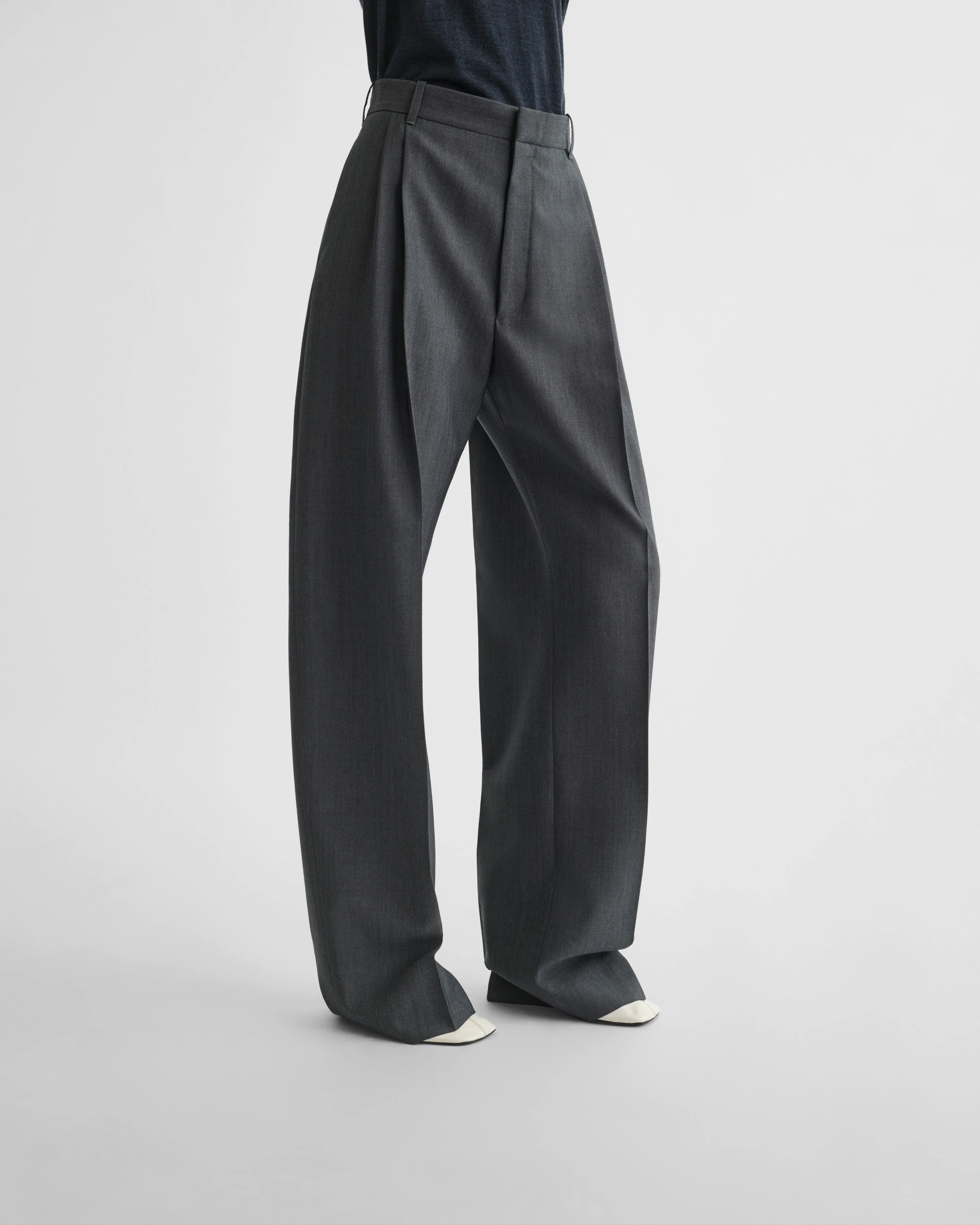 DOUBLE PLEAT TROUSERS | grey mélange wool - Image 4