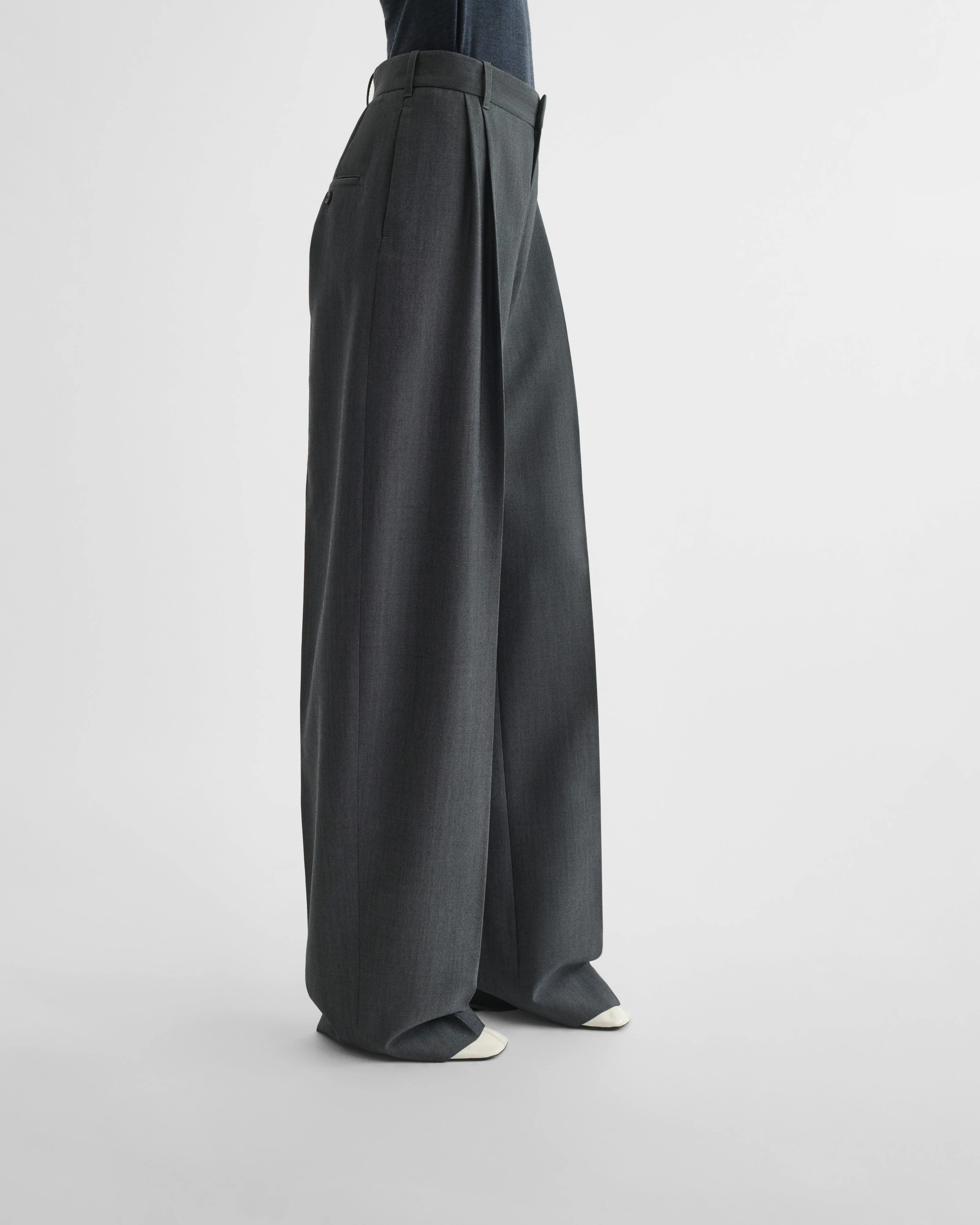 DOUBLE PLEAT TROUSERS | grey mélange wool - Image 5