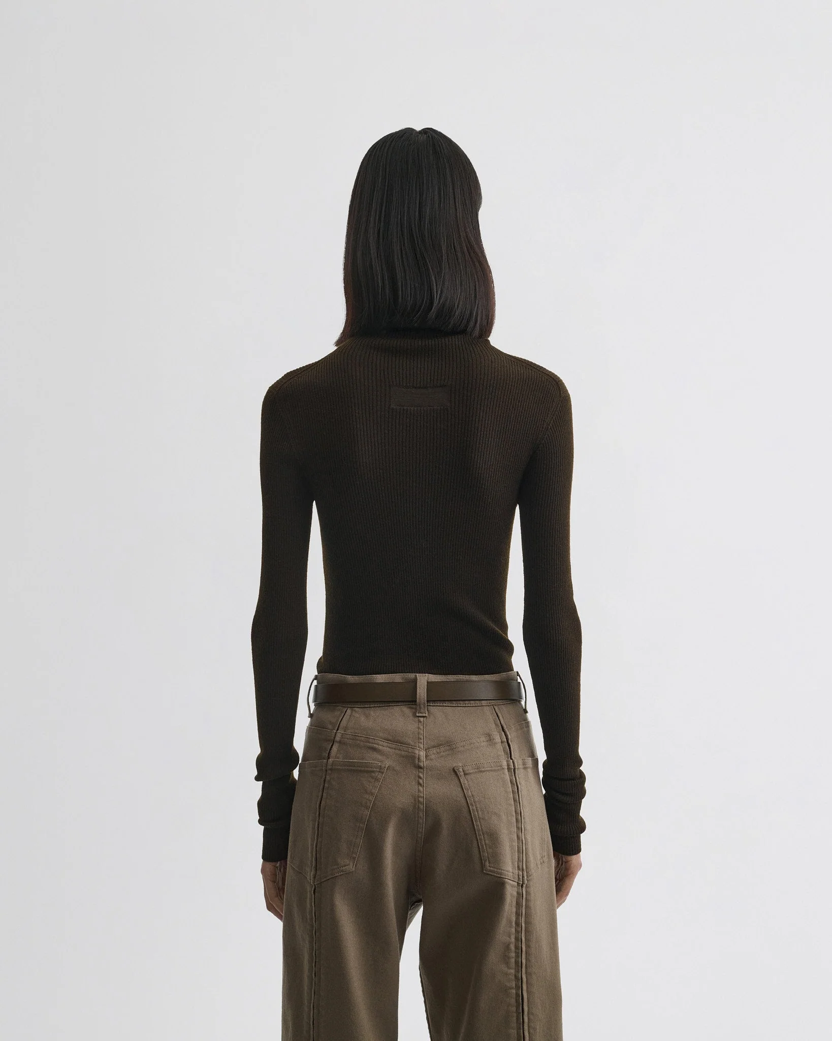 FINE RIB HIGH NECK TOP | dark khaki wool - Image 4