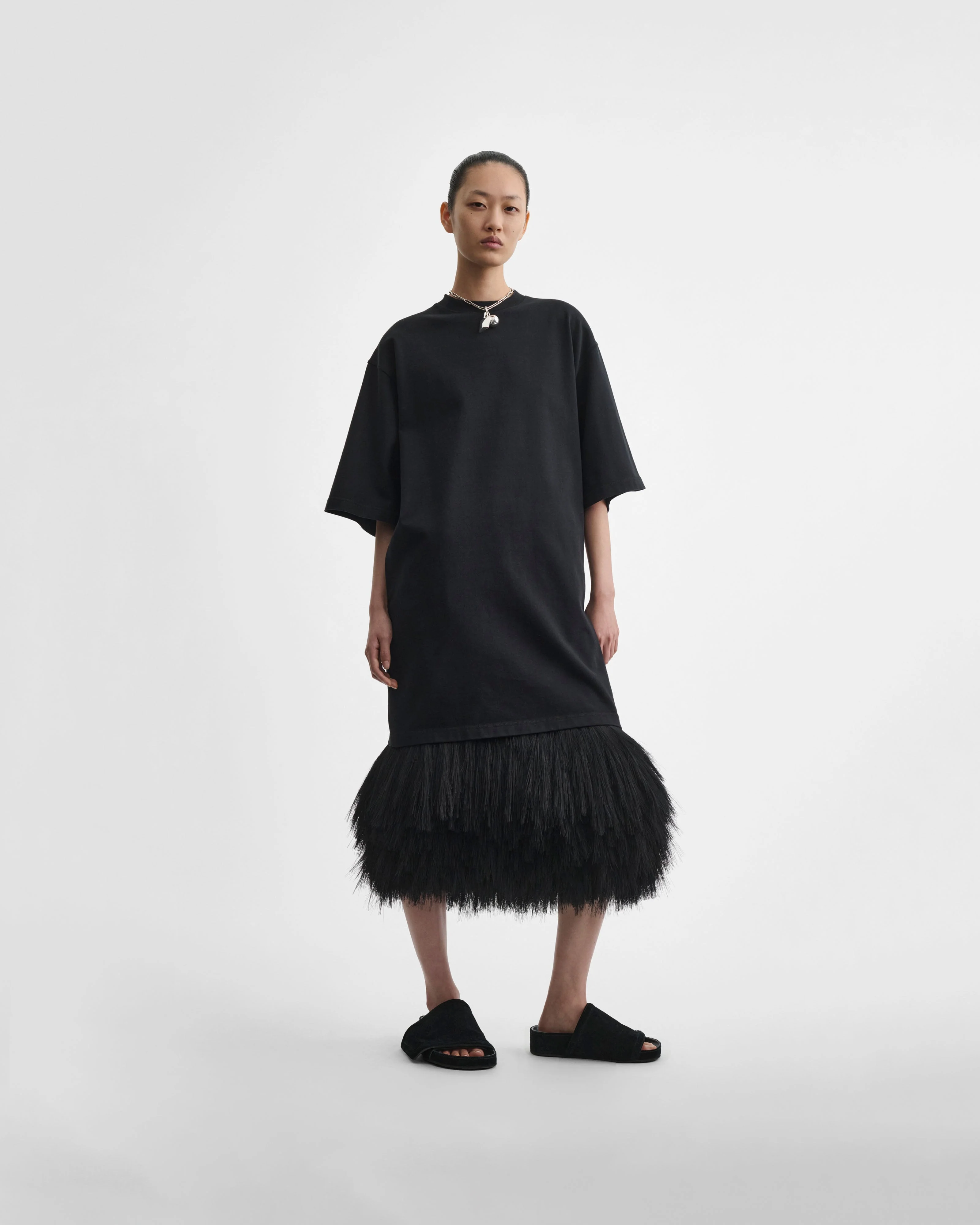 FRINGED SLIP SKIRT | black silk - Image 3