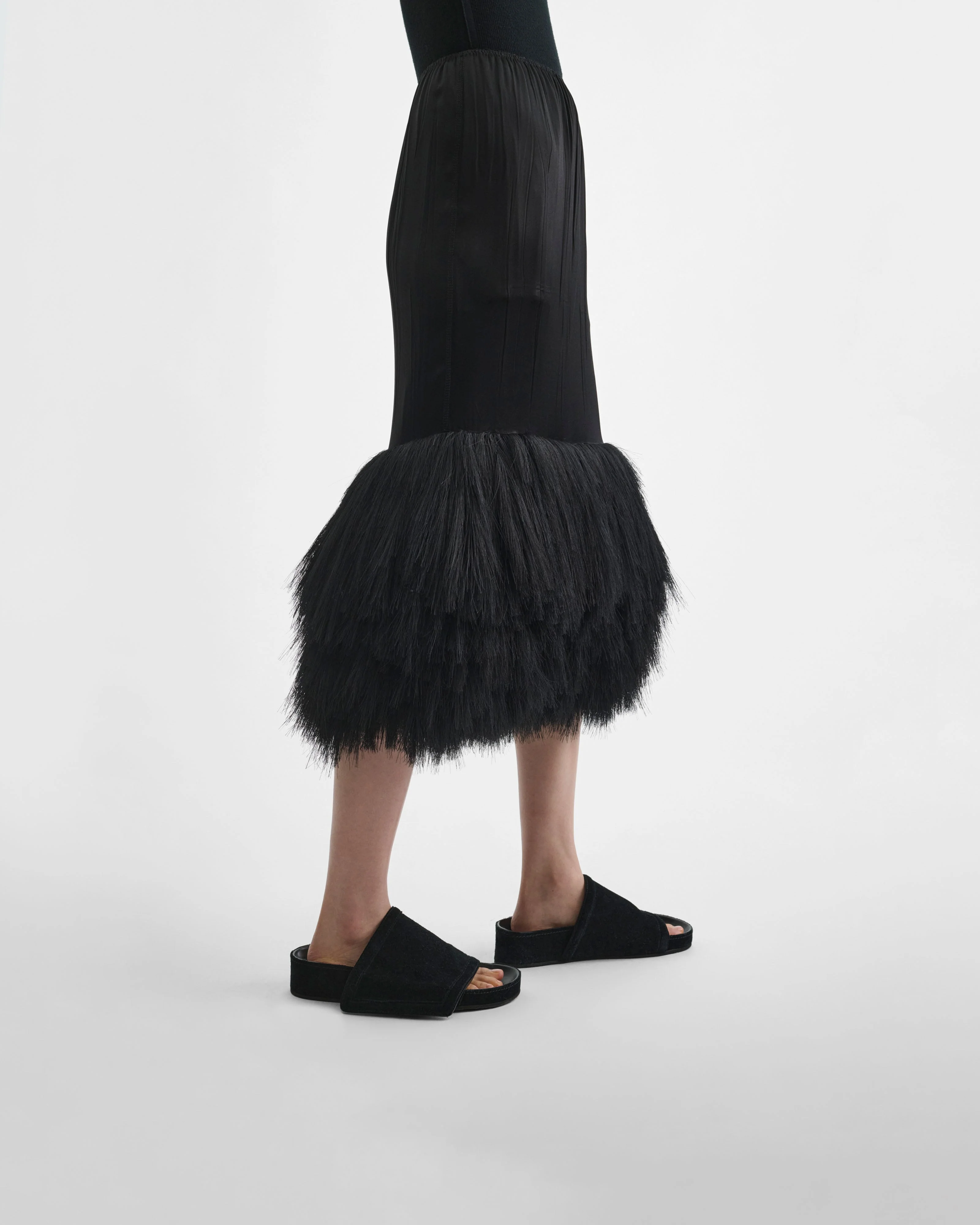 FRINGED SLIP SKIRT | black silk - Image 4