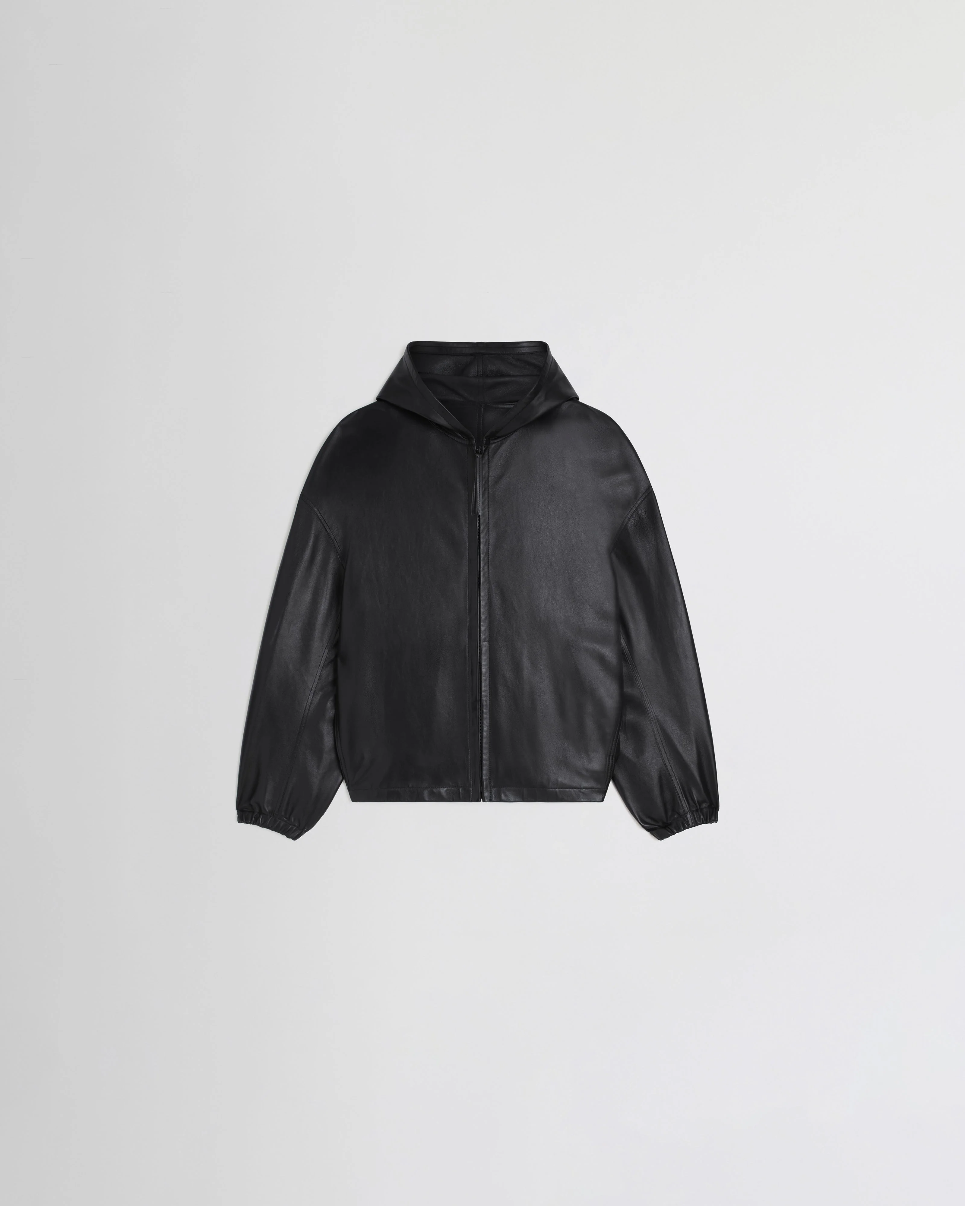 HOODED BOMBER | black leather