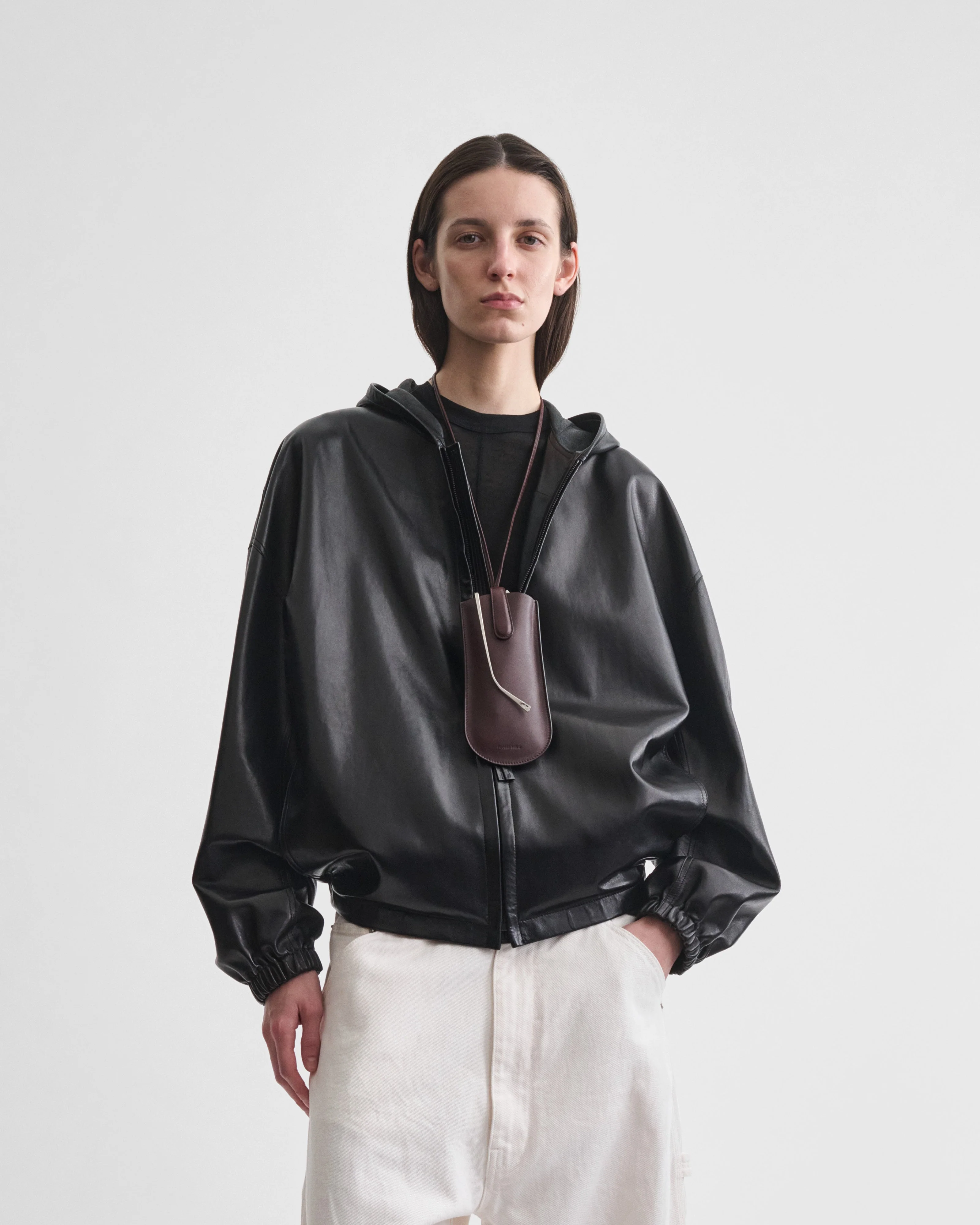 HOODED BOMBER | black leather - Image 3