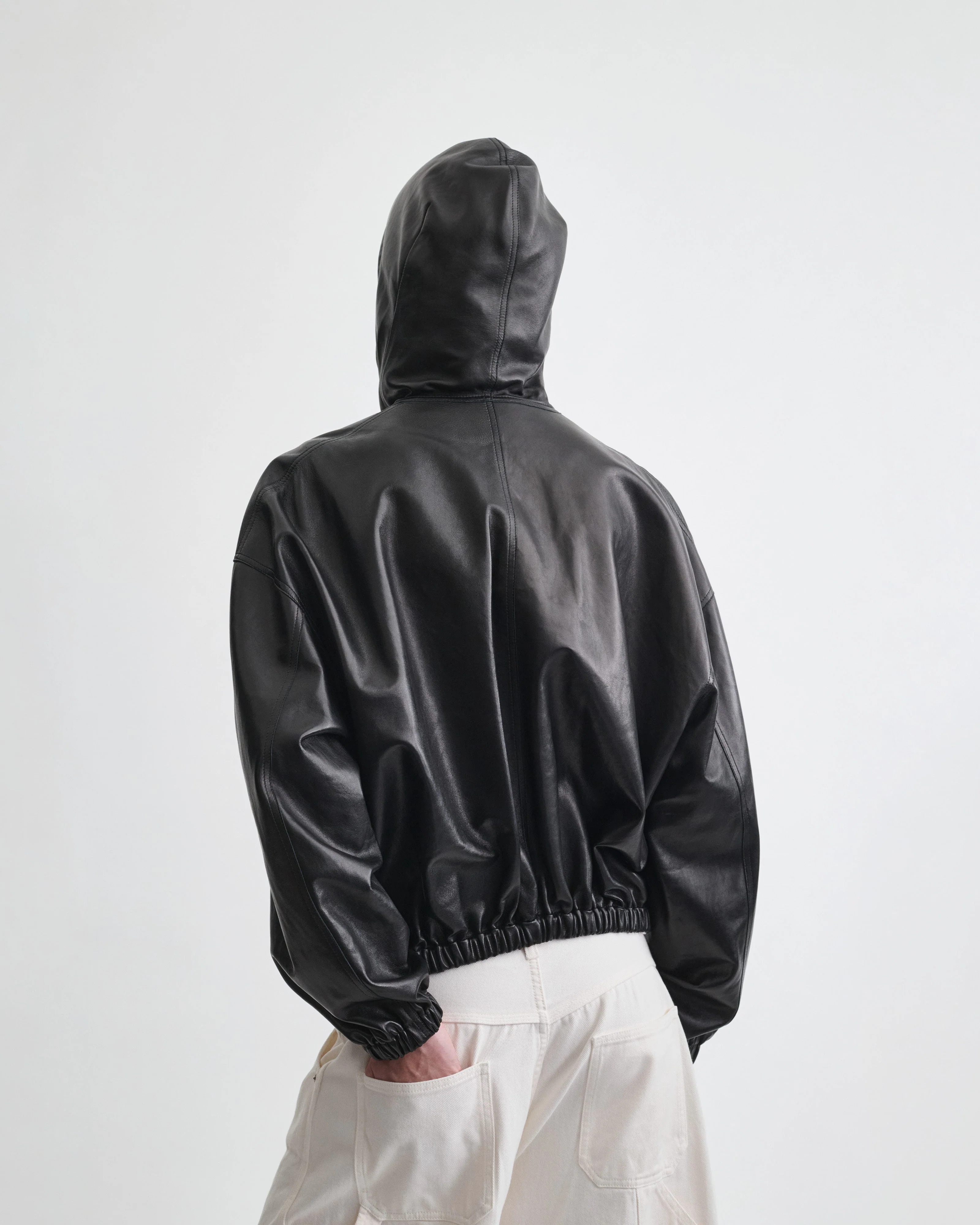 HOODED BOMBER | black leather - Image 4