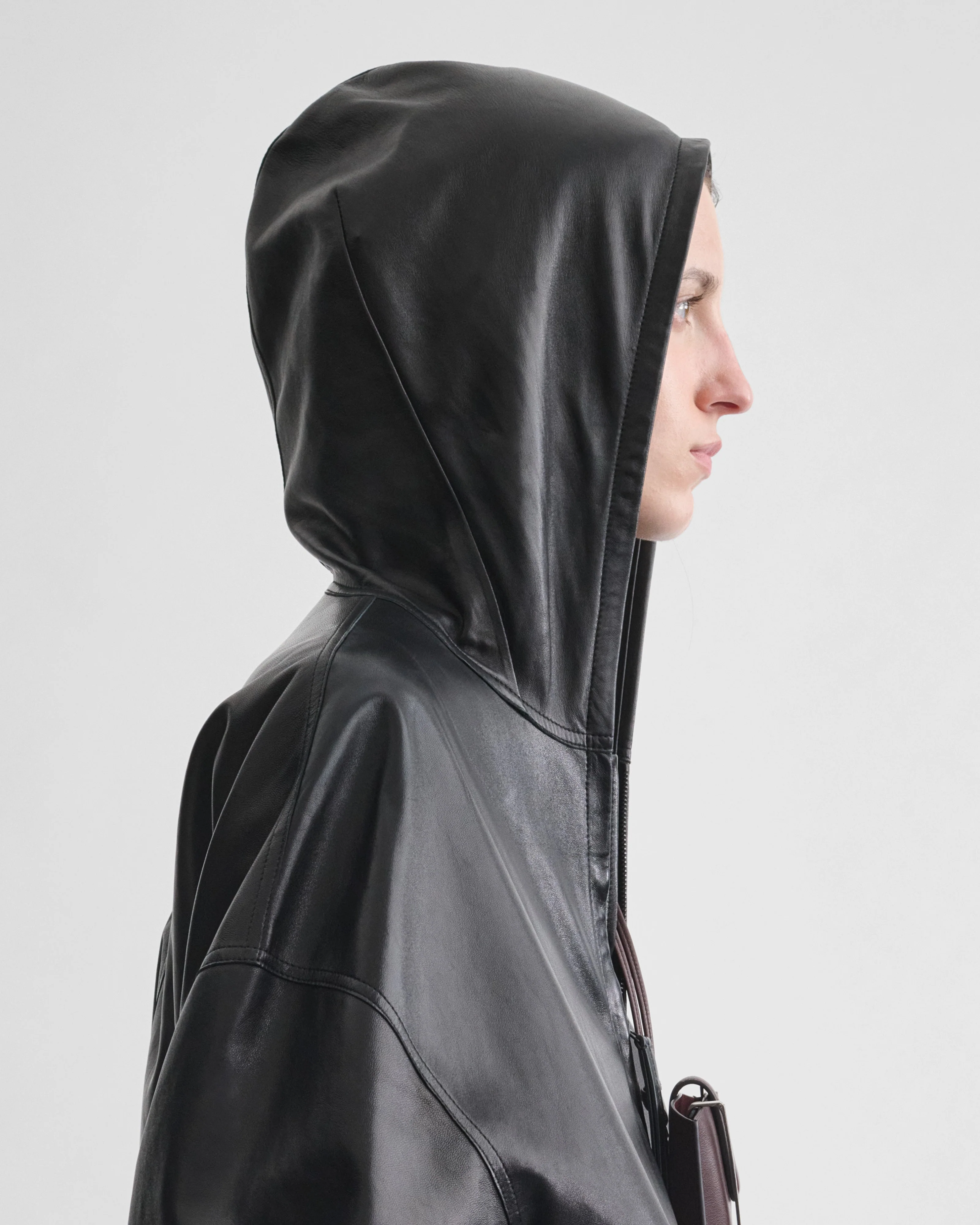 HOODED BOMBER | black leather - Image 5