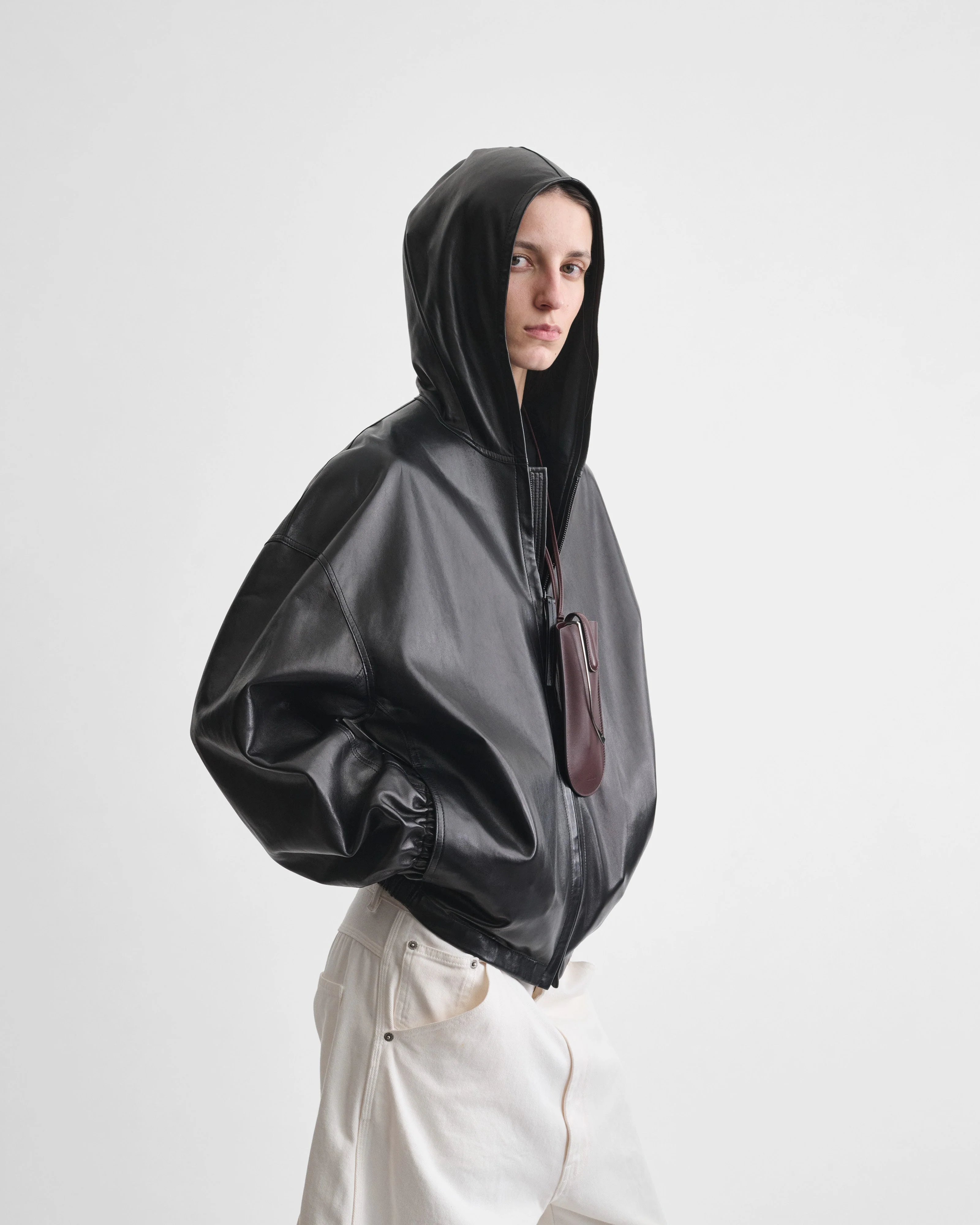 HOODED BOMBER | black leather - Image 6