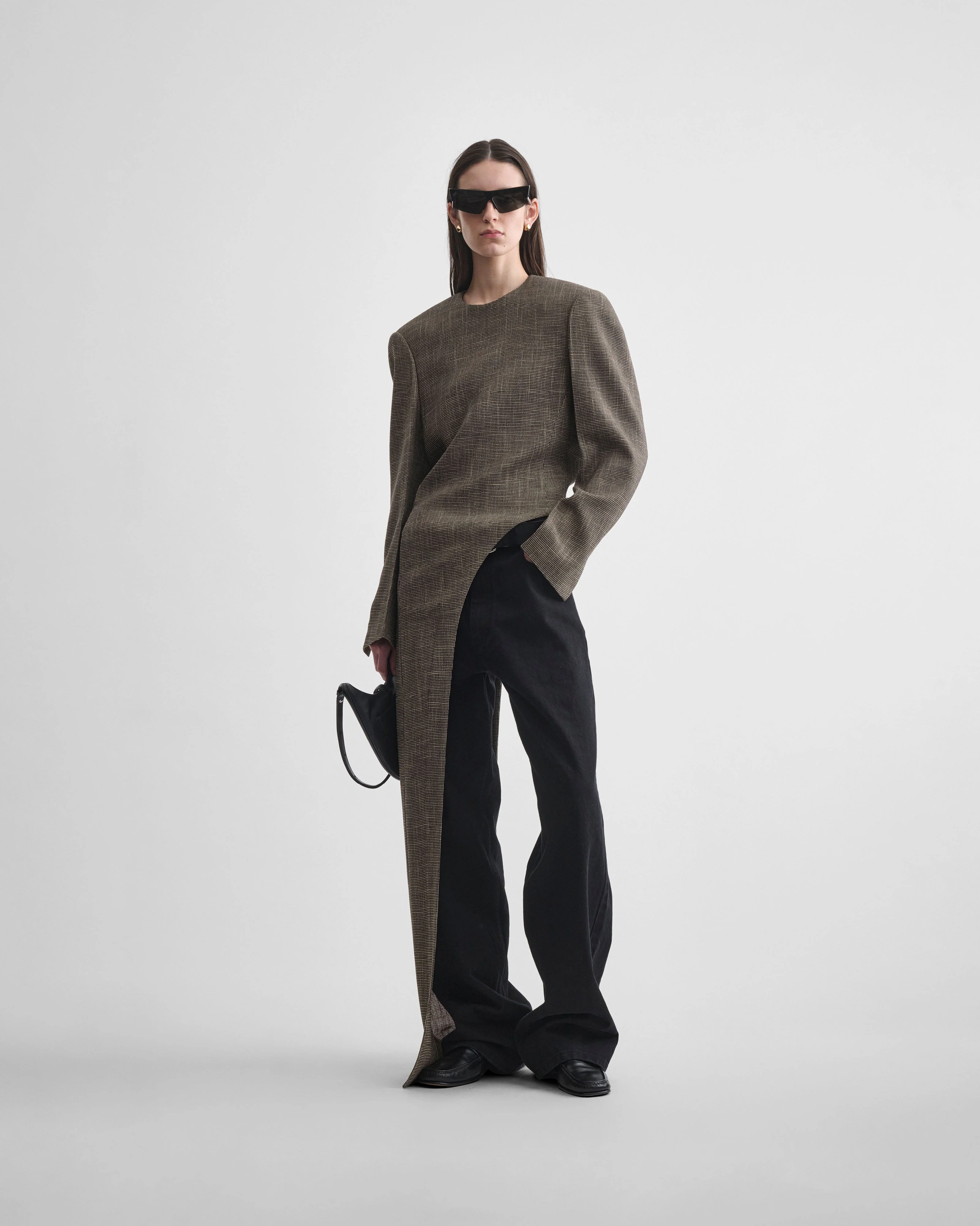 KINKED ASYMMETRIC TAILORED TOP | salt and pepper viscose - Image 3