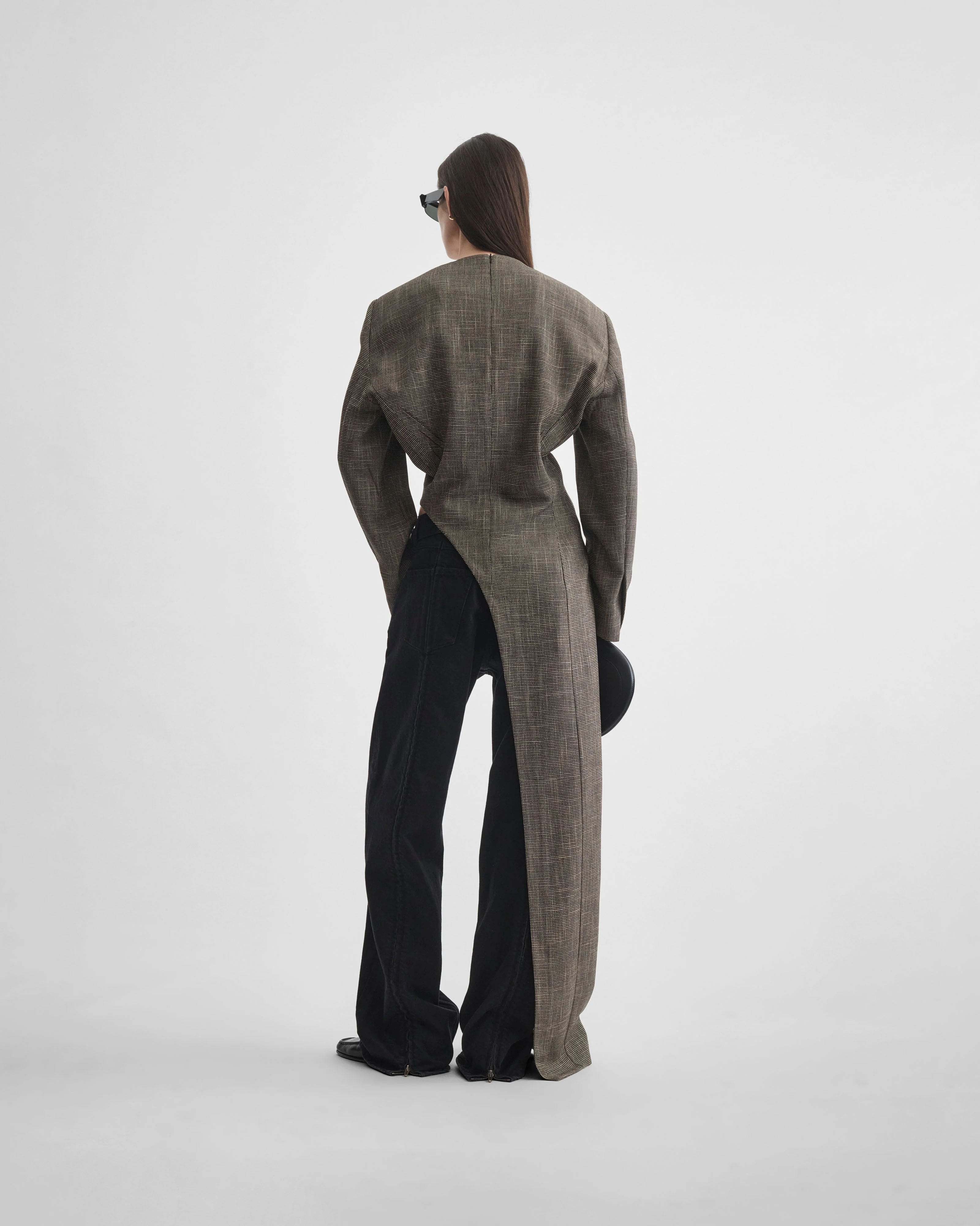 KINKED ASYMMETRIC TAILORED TOP | salt and pepper viscose - Image 4