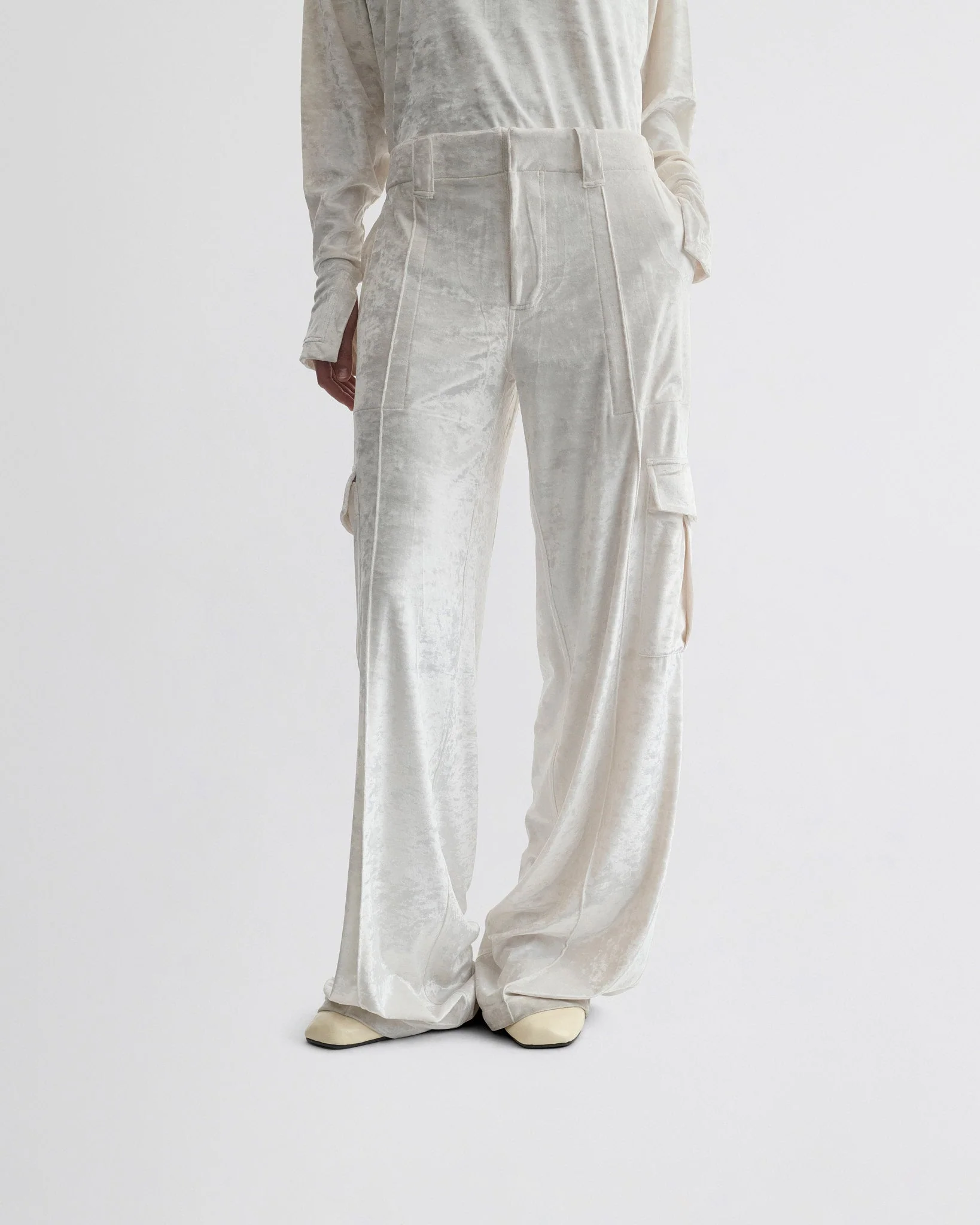 LIQUID CARGO TROUSERS | white crushed velvet - Image 4