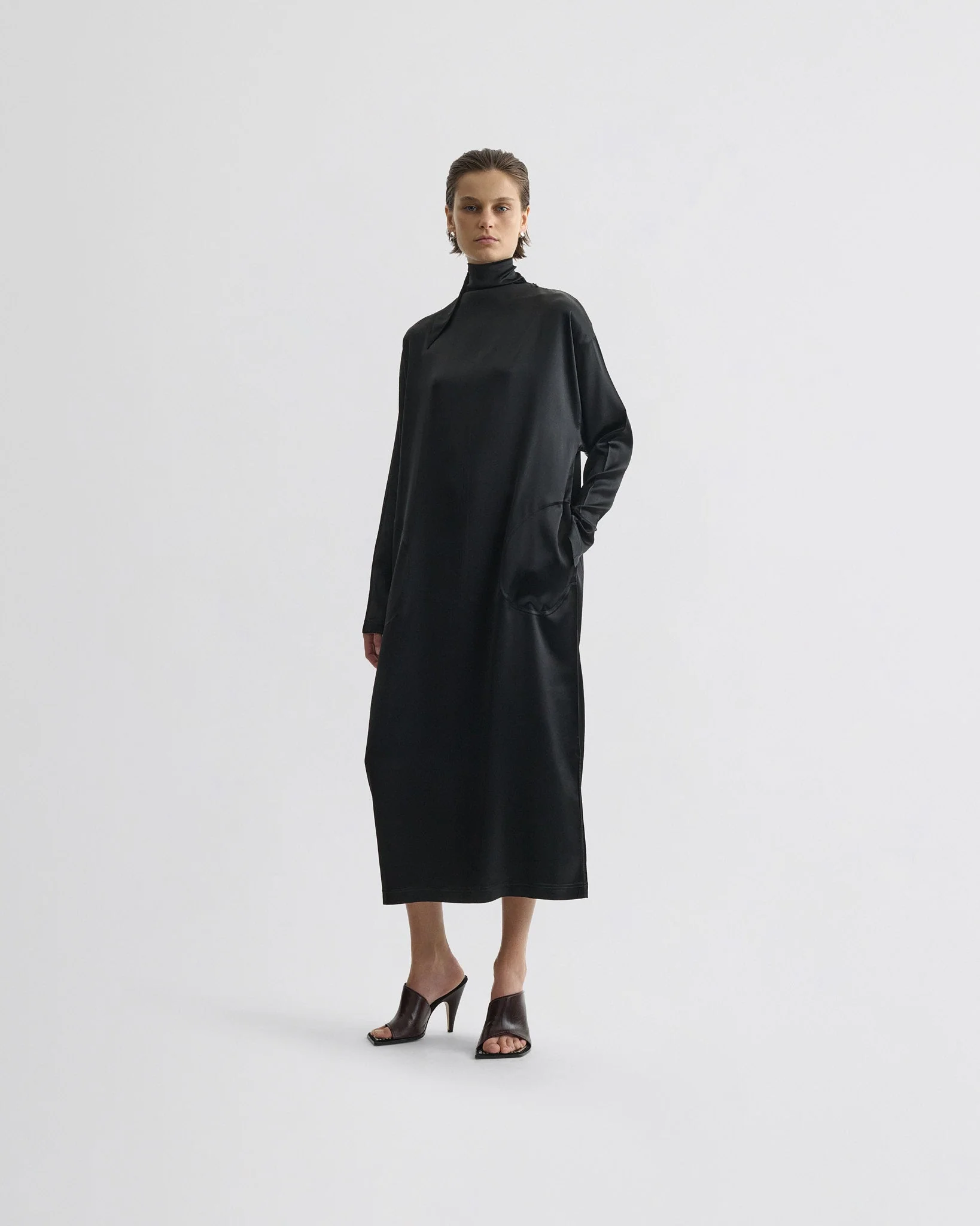 LIQUID HIGH NECK DRESS | black silk - Image 3