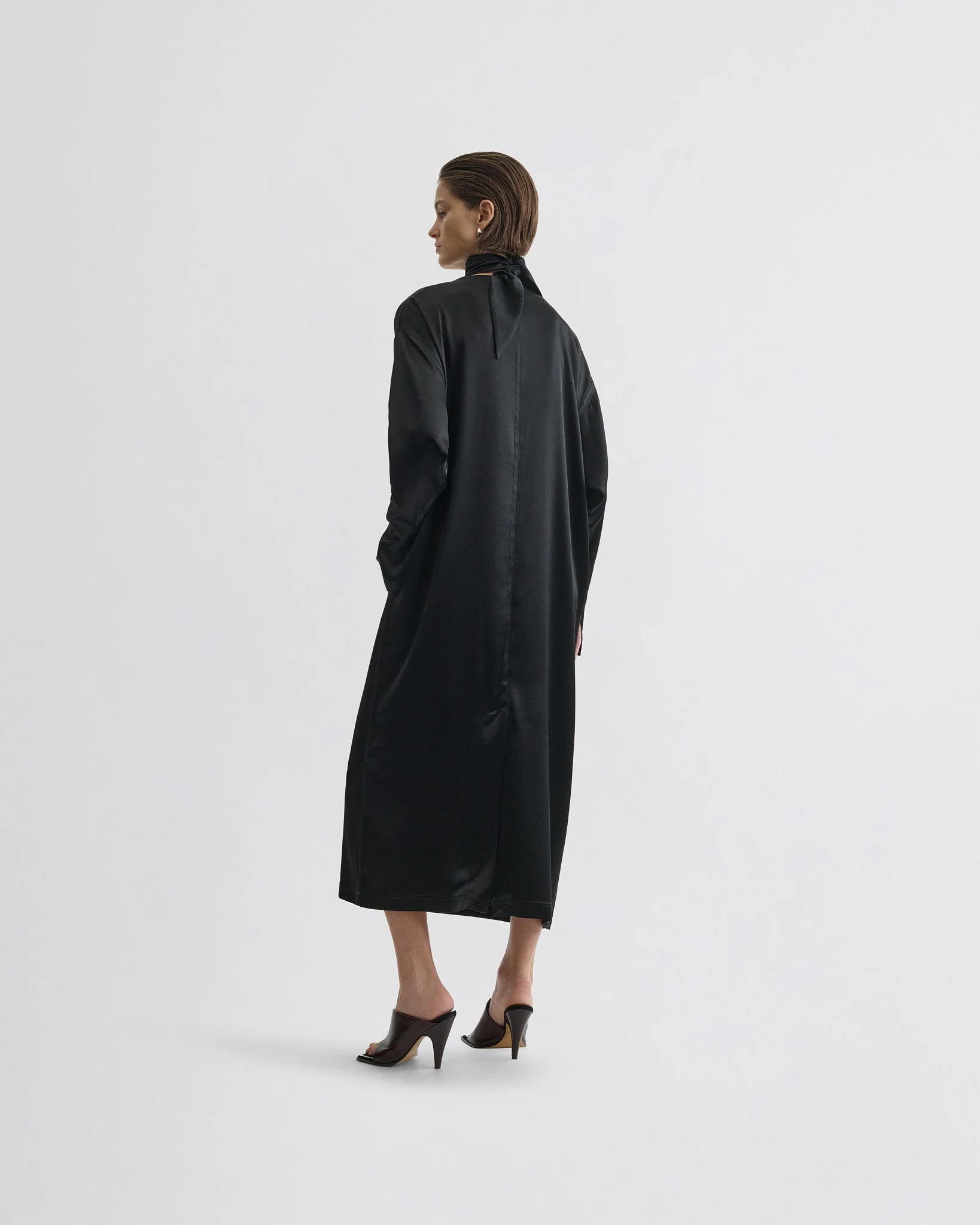 LIQUID HIGH NECK DRESS | black silk - Image 6