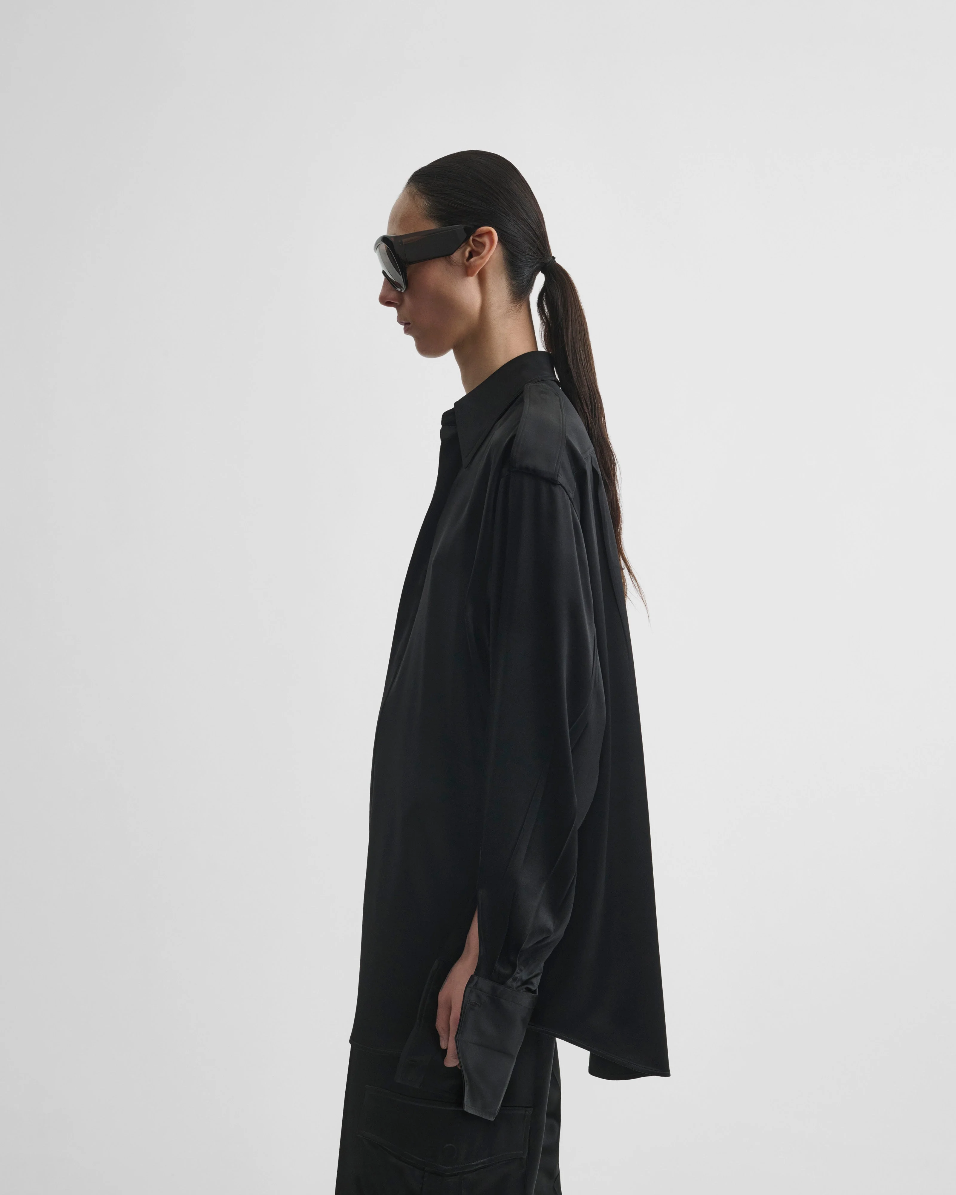 LIQUID UTILITY SHIRT  | black silk satin - Image 4