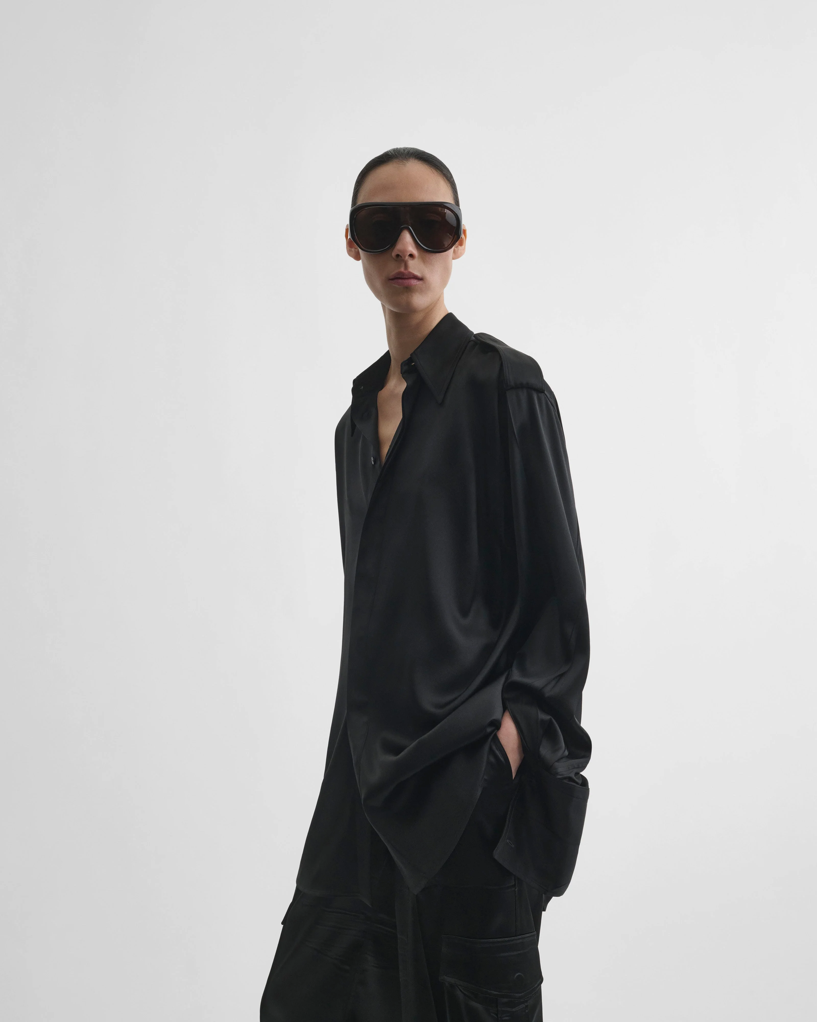 LIQUID UTILITY SHIRT  | black silk satin - Image 5