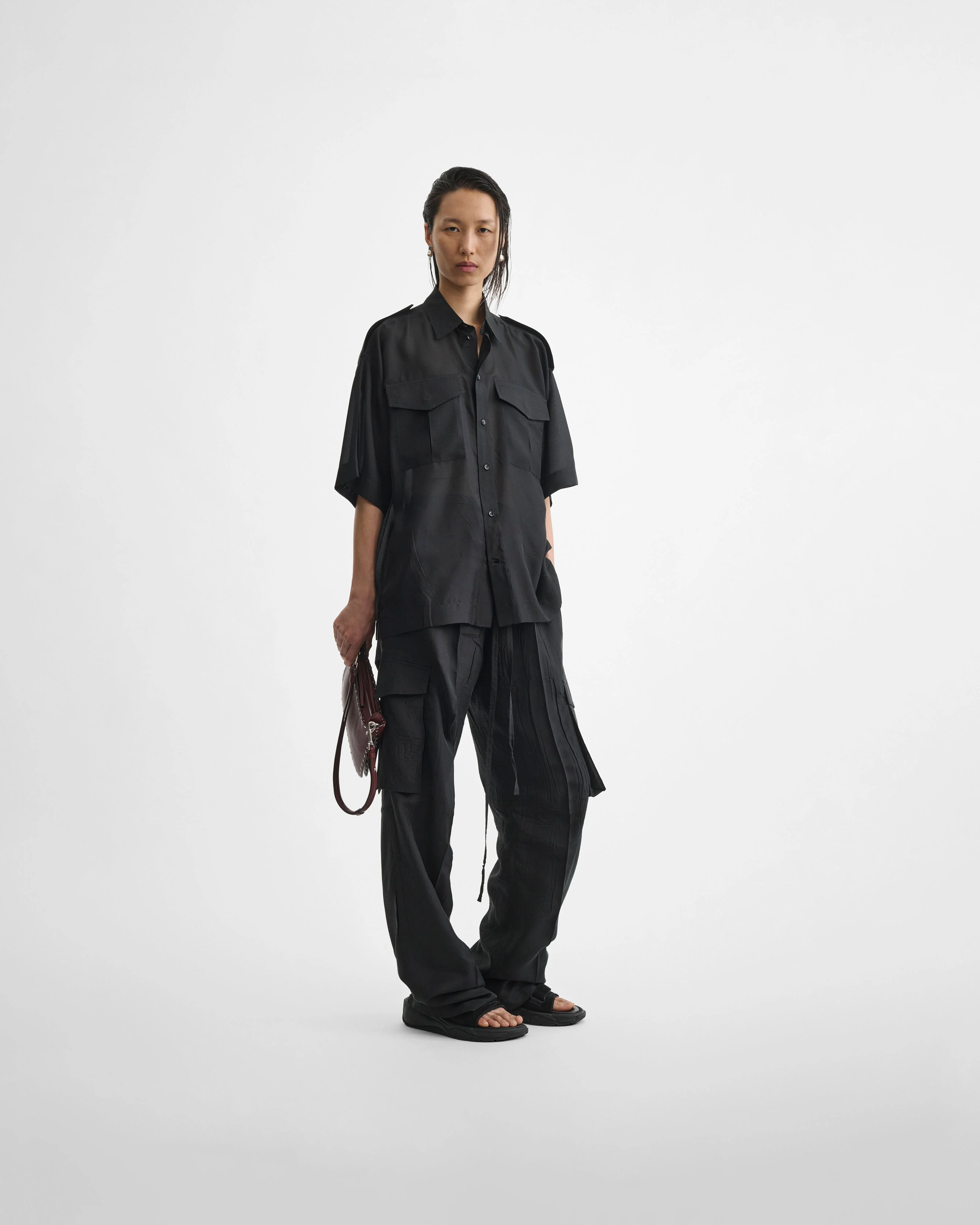 LITE UTILITY SHIRT | black habotai silk - Image 3