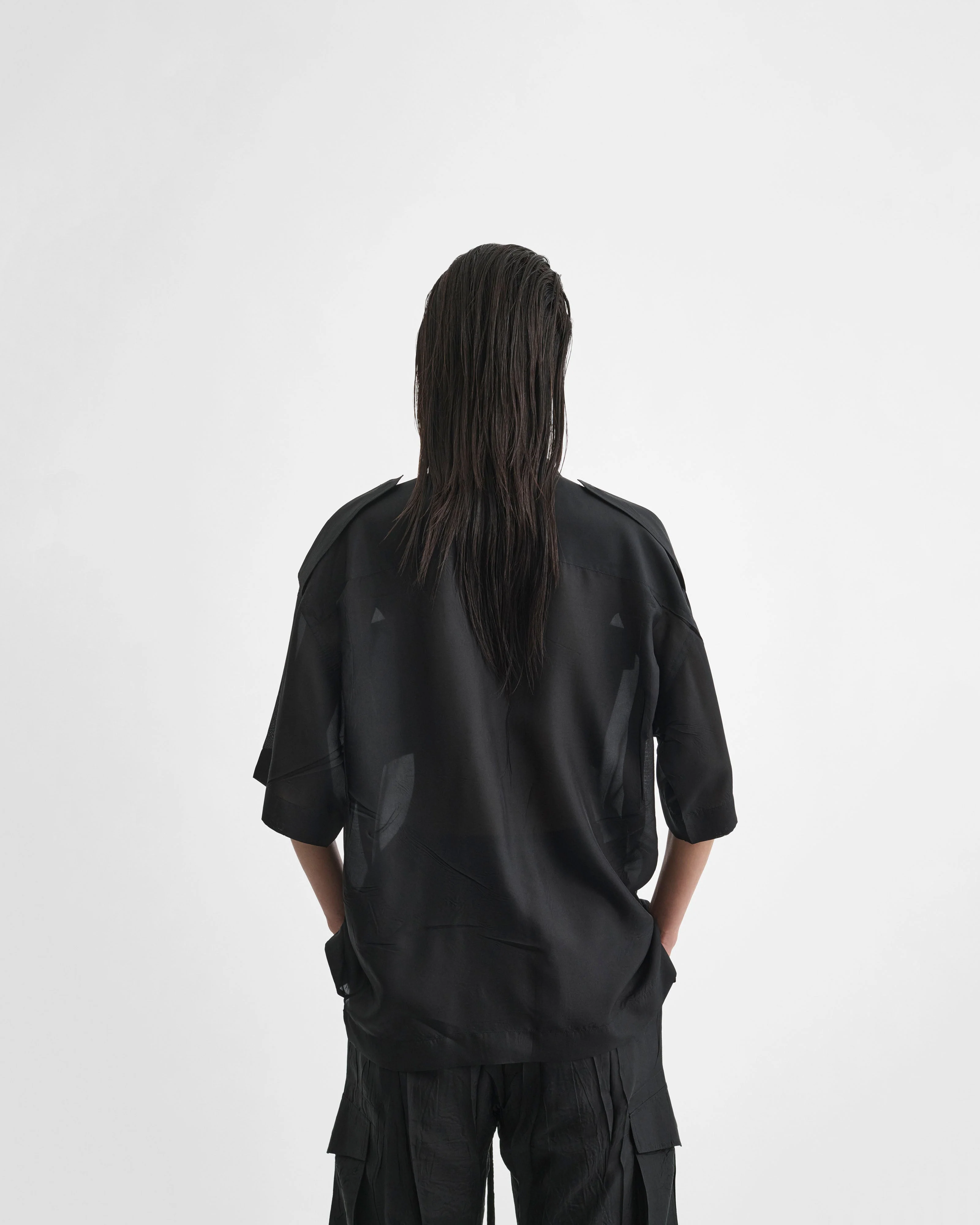 LITE UTILITY SHIRT | black habotai silk - Image 4