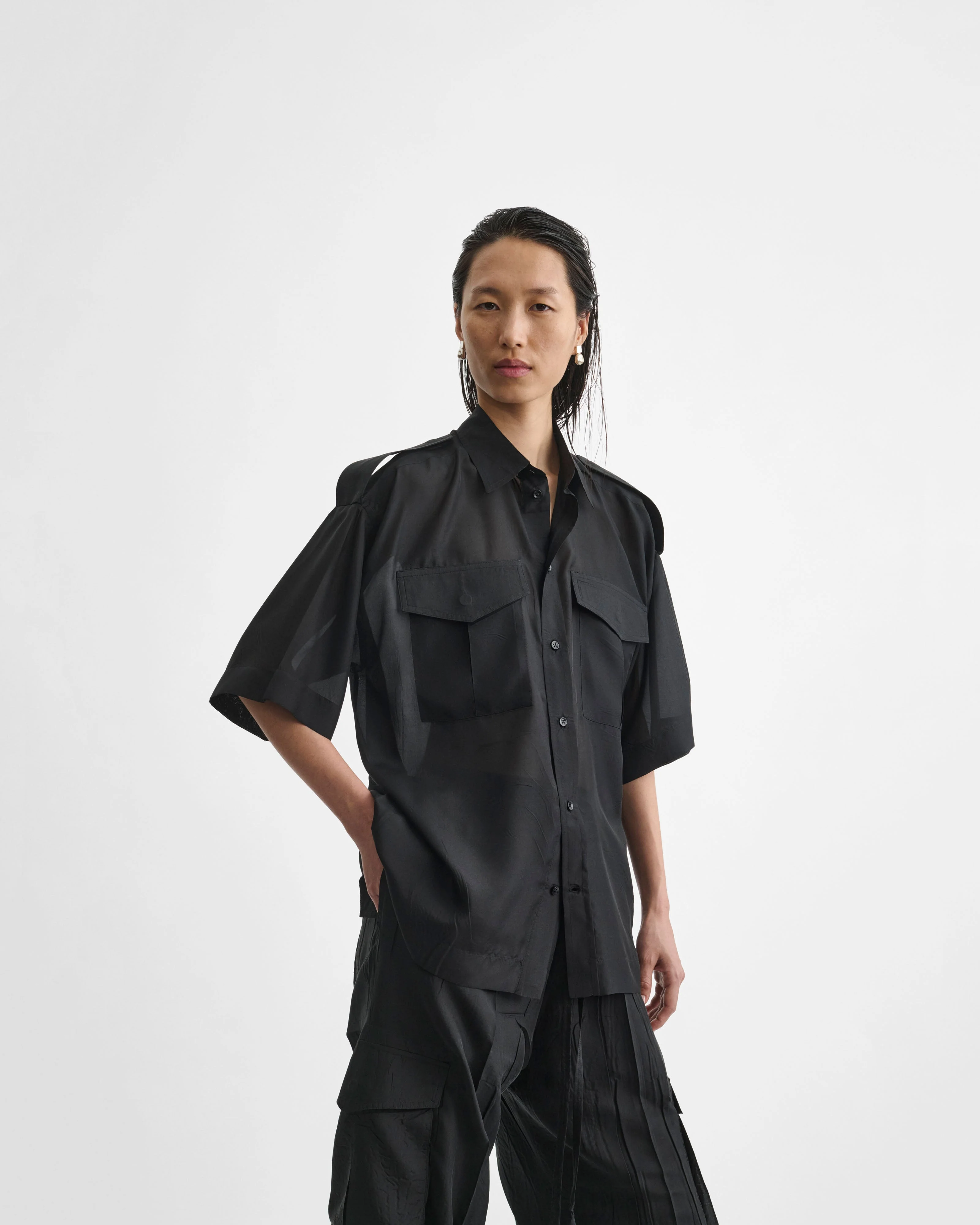 LITE UTILITY SHIRT | black habotai silk - Image 5