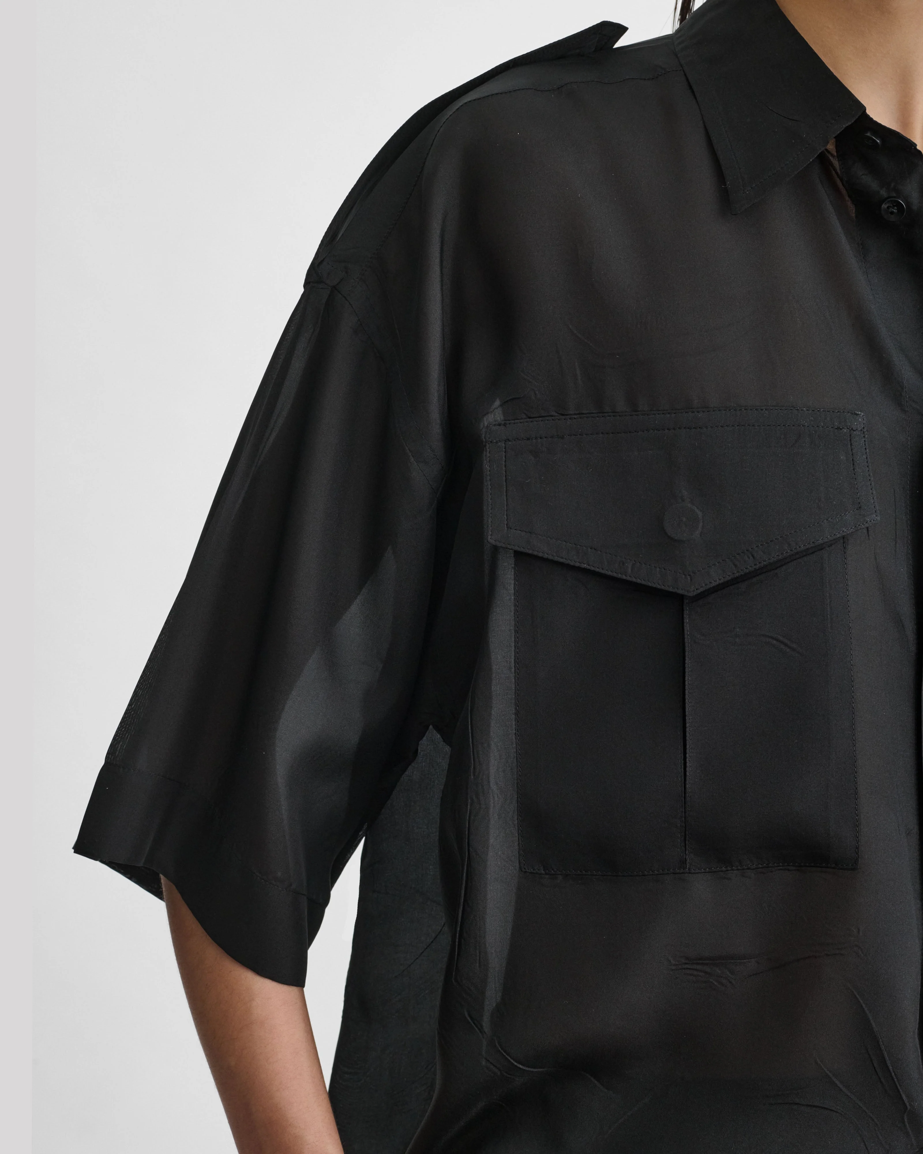 LITE UTILITY SHIRT | black habotai silk - Image 6