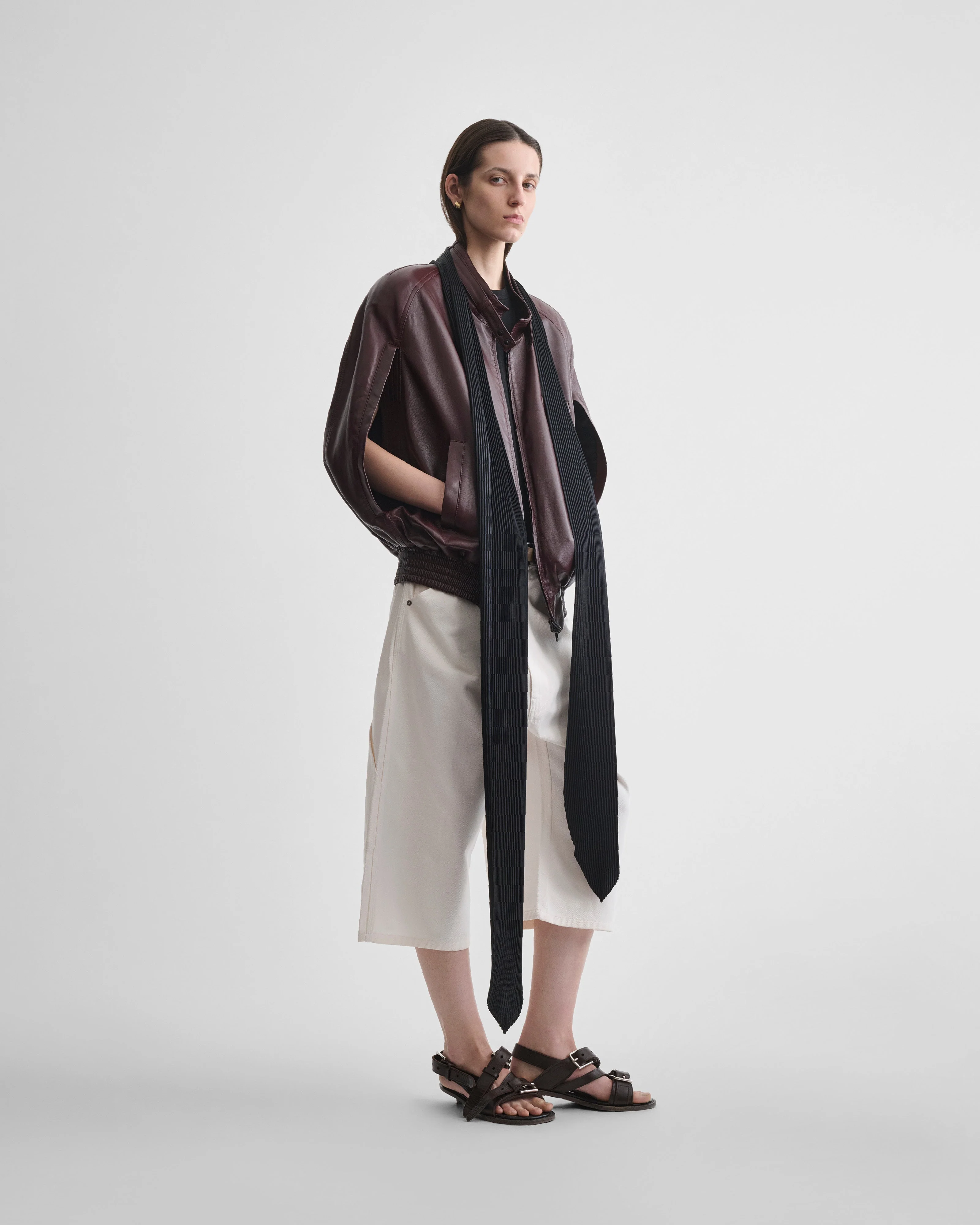 LONG PLEATED SCARF | black silk - Image 3