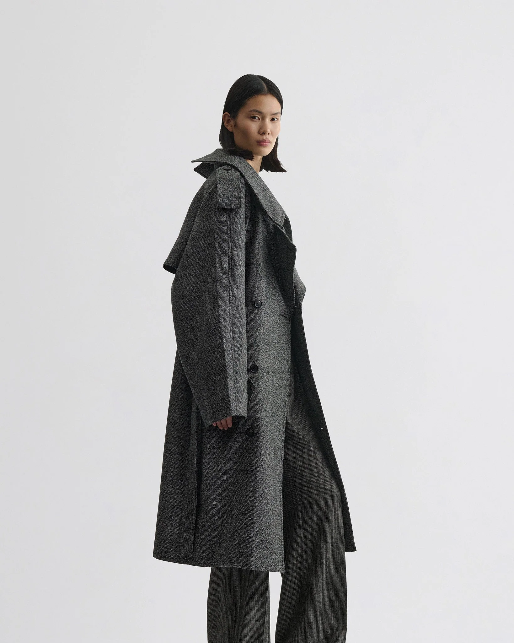 PADDED TRENCH COAT | salt and pepper wool - Image 4