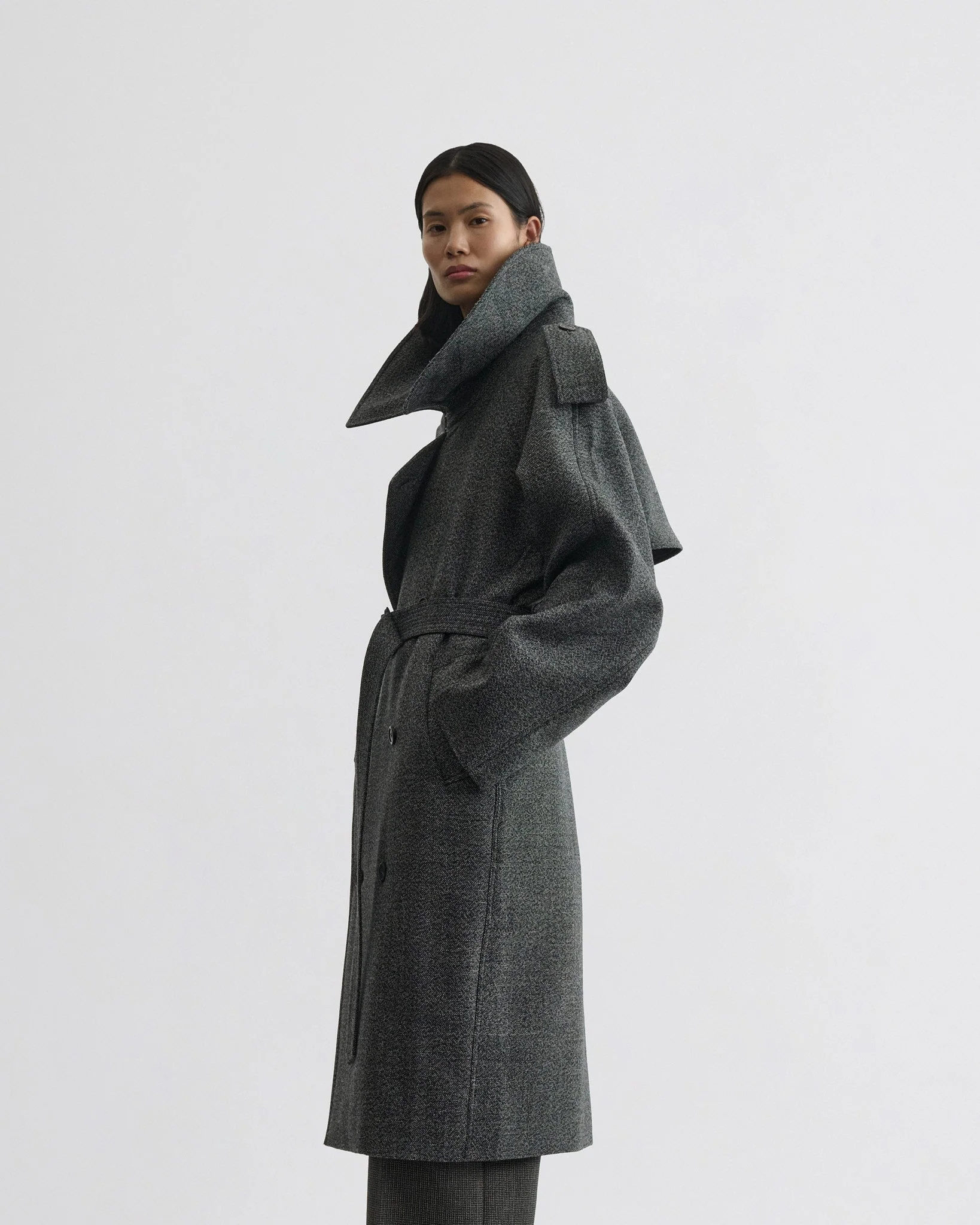 PADDED TRENCH COAT | salt and pepper wool - Image 5