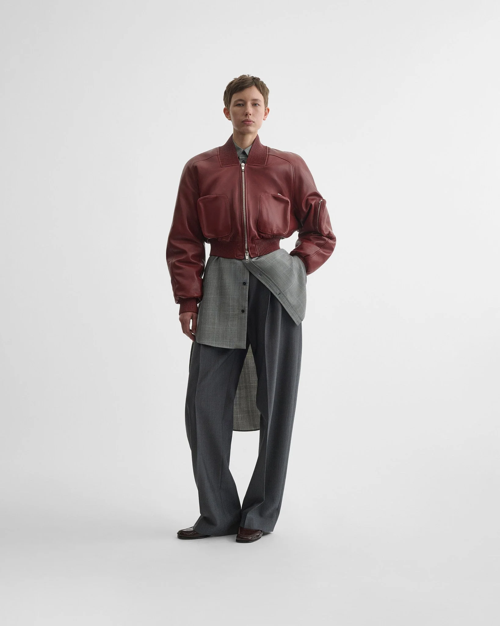 POCKET BOMBER JACKET | brick leather - Image 3